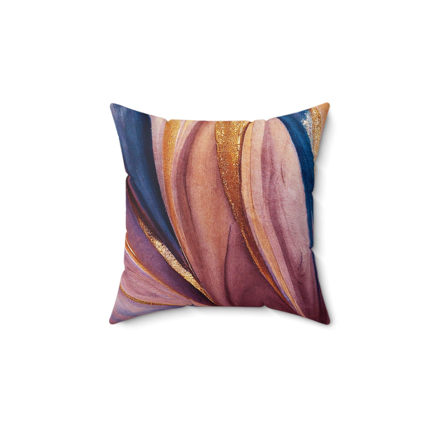 Stunning Marble Print Waves of Blue Pink Gold Marble Pattern Spun Polyester Square Pillow