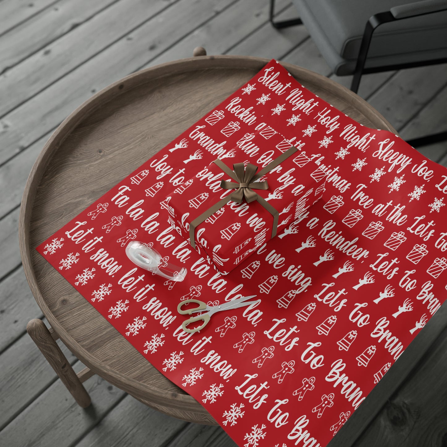 Funny Let's Go Brandon Christmas Gift Wrap Red - Brandon Gift Wrap - Funny Trump Christmas Songs Red Christmas Wrap