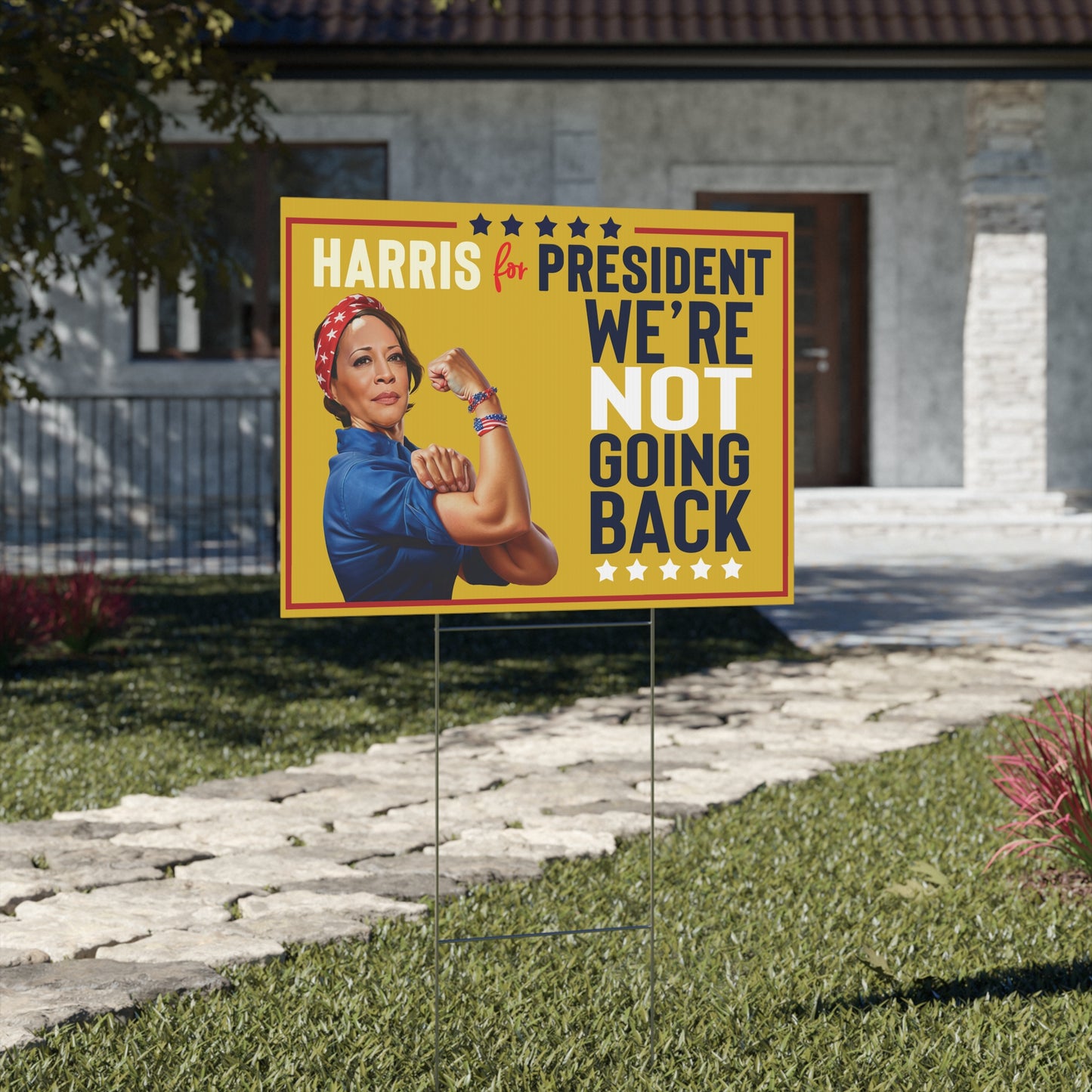 We're NOT Going Back, Harris Walz Election Sign, Double Sided Yard Sign w Stand, Kamala Yard Sign, 18" x 24", Harris Walz, Kamala Poster