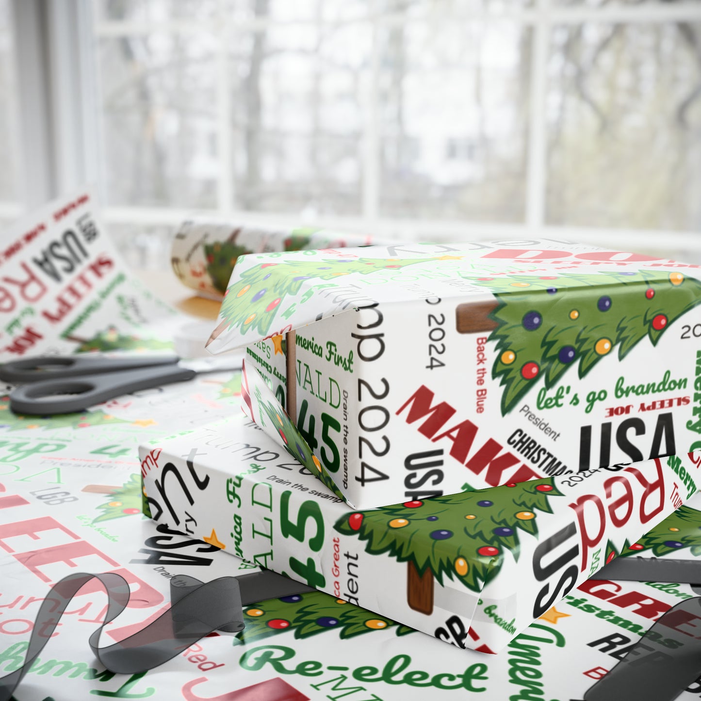 Christmas Word Wrap Trump Gift Wrap for Gifts Christmas - Let's Go Brandon Gift Wrap