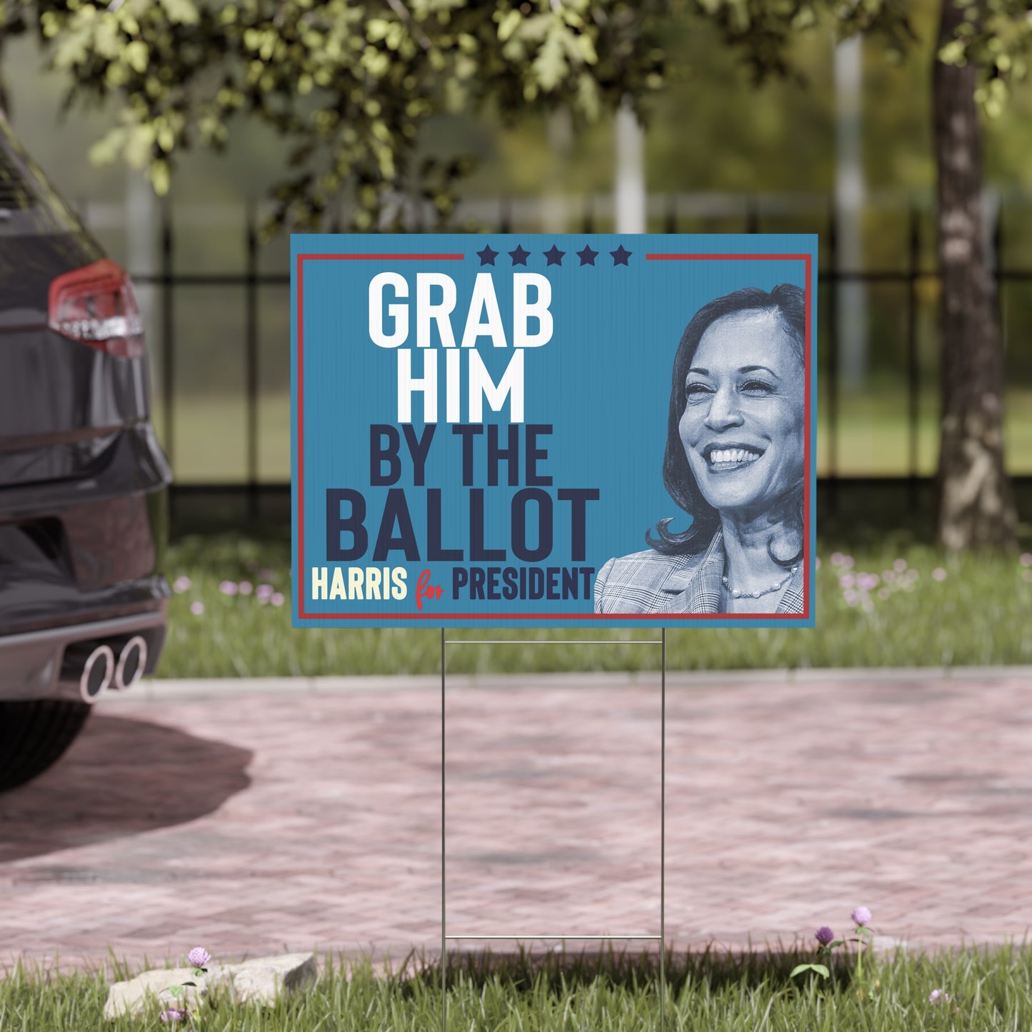 Grab Him By the Ballot, Harris for President, Double Sided Yard Sign w Stand, Kamala Yard Sign, Lawn Sign 18" x 24", Harris Walz Campaign Sign