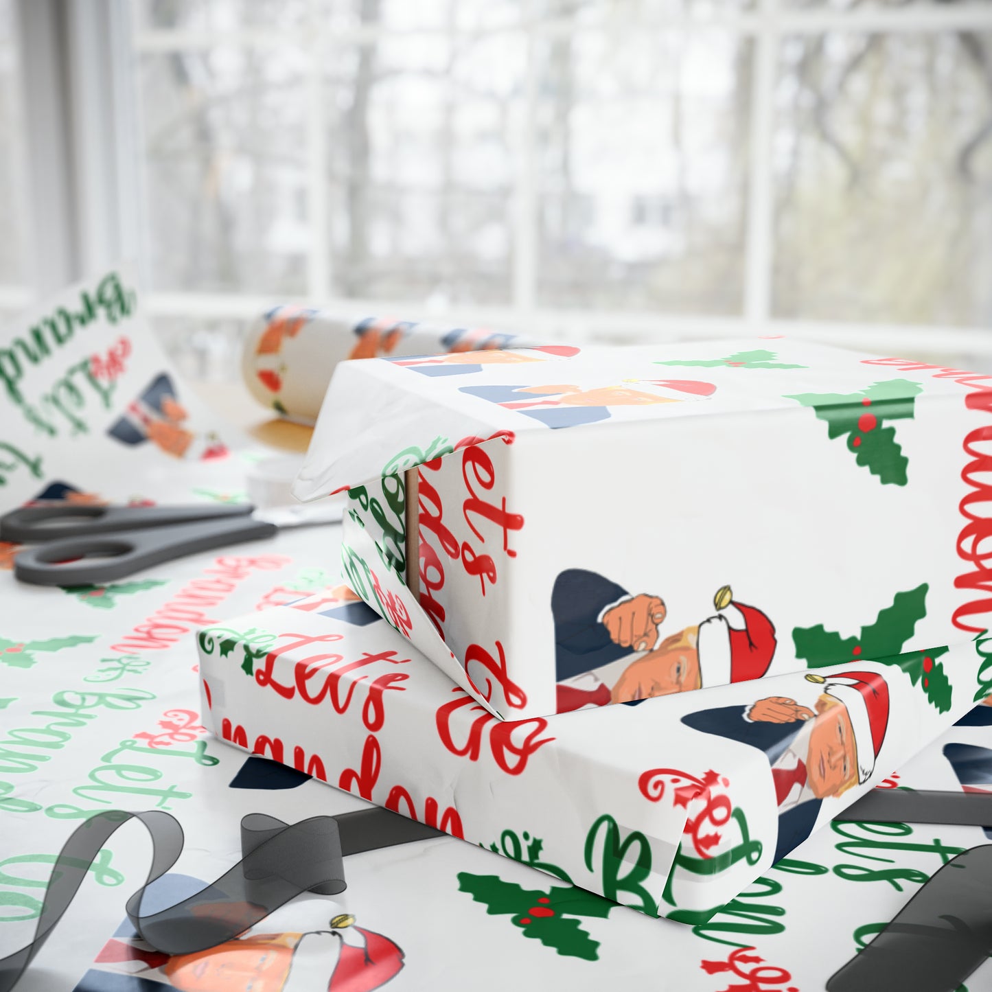 Top Trump Christmas Wrapping Paper - Trump Maga Gift - Funny Let's Go Brandon Trump Wrapping Paper