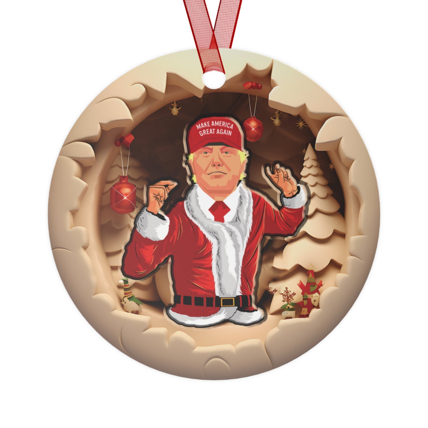 3D Christmas Ornament Funny Santa Trump Ornament Lightweight Shaterproof Metal Ornaments Christmas Ornament Exchange Christmas Trump MAGA
