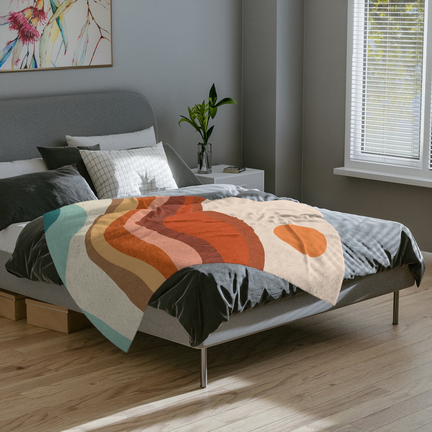 Retro Style Mountain Sun Dunes Throw Sofa Bed Blanket - Soft Thick Velveteen Minky Throw Blanket