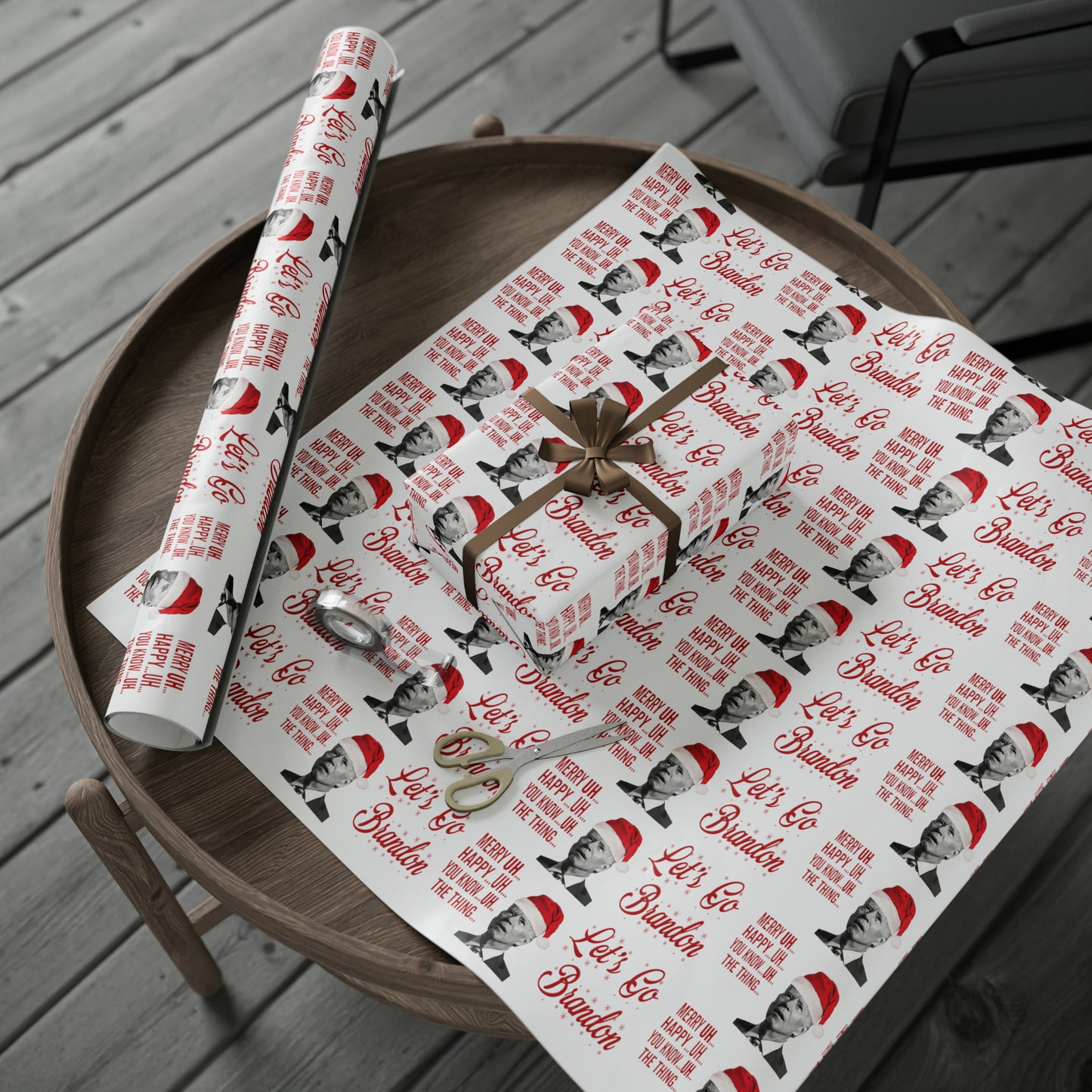 Funny Confused Biden Trump Christmas Wrapping Paper - MAGA Gift - Let's Go Brandon Pro Trump Wrapping Paper