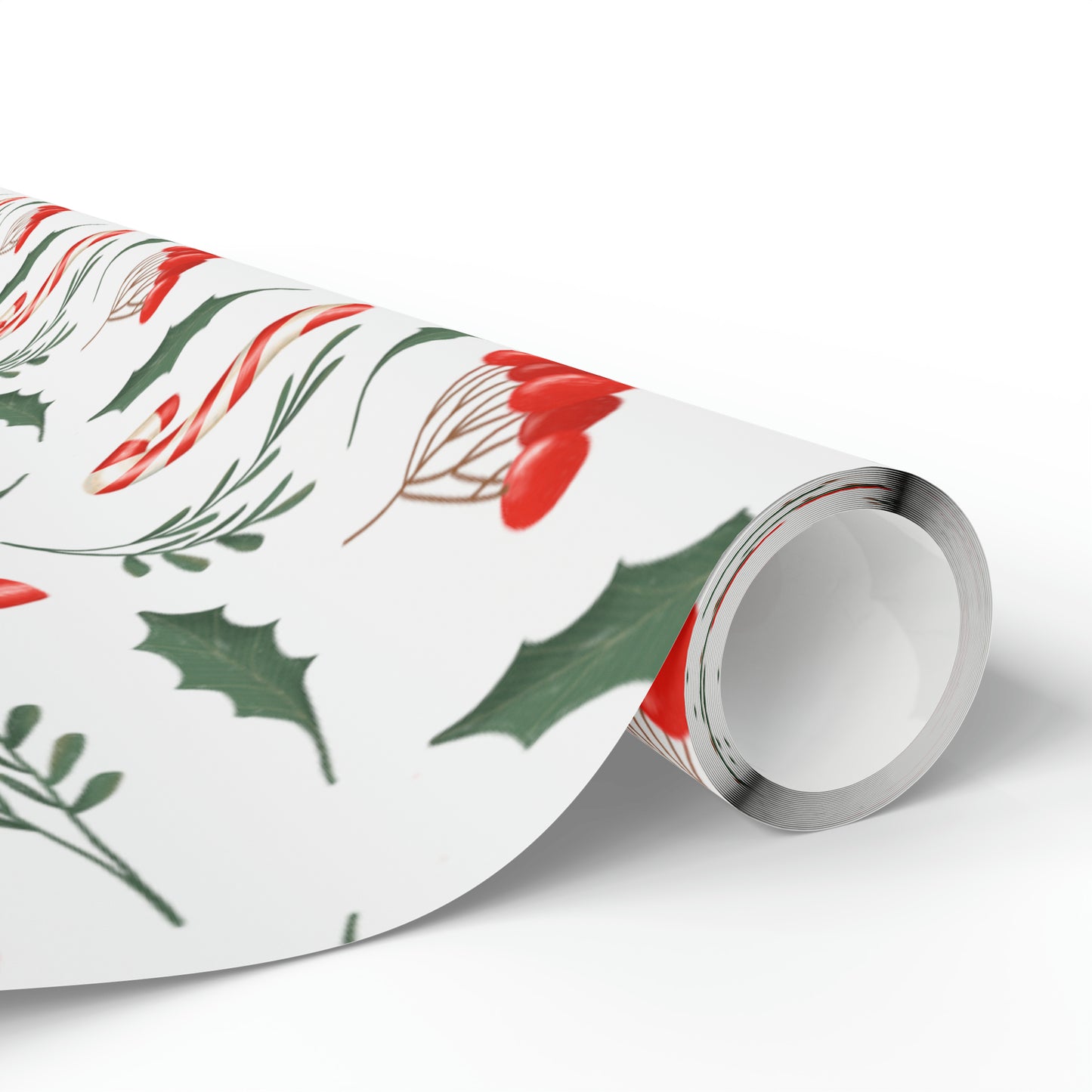 Candy Cane Holly Pastel Christmas Gift Wrap - Christmas Wrapping Paper