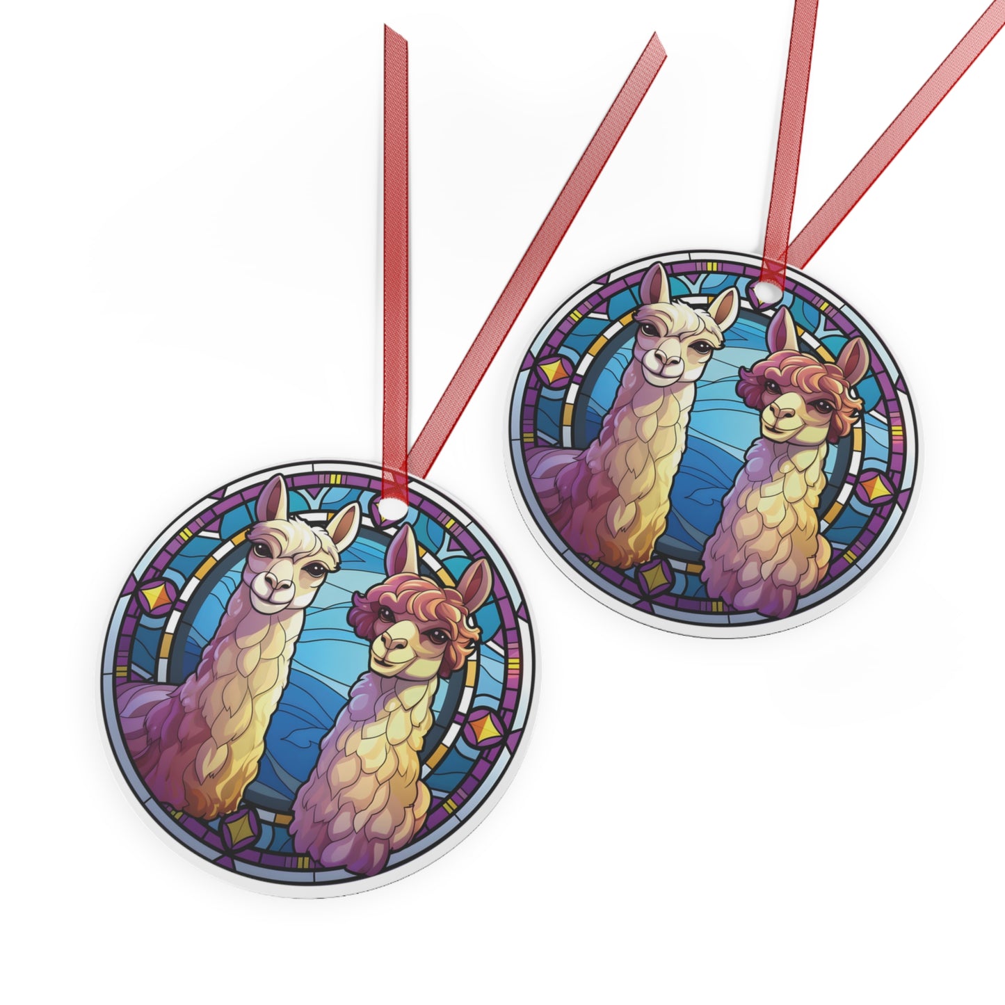 Lovable Llamas Alpacas Stained Glass Style Ornament Lightweight Shaterproof Metal Ornaments Christmas Ornament Exchange Decoration Christmas