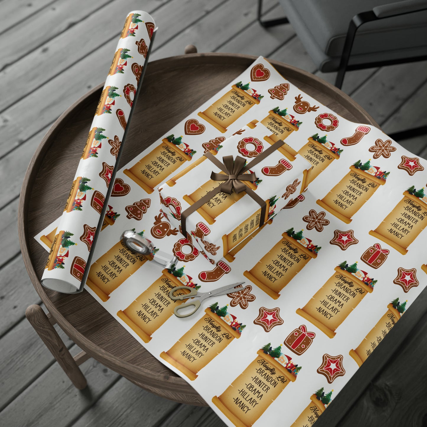 Great Funny Trump Wrapping Paper for Gifts - Pro Trump Naughty List Gingerbread Christmas Gift Wrap
