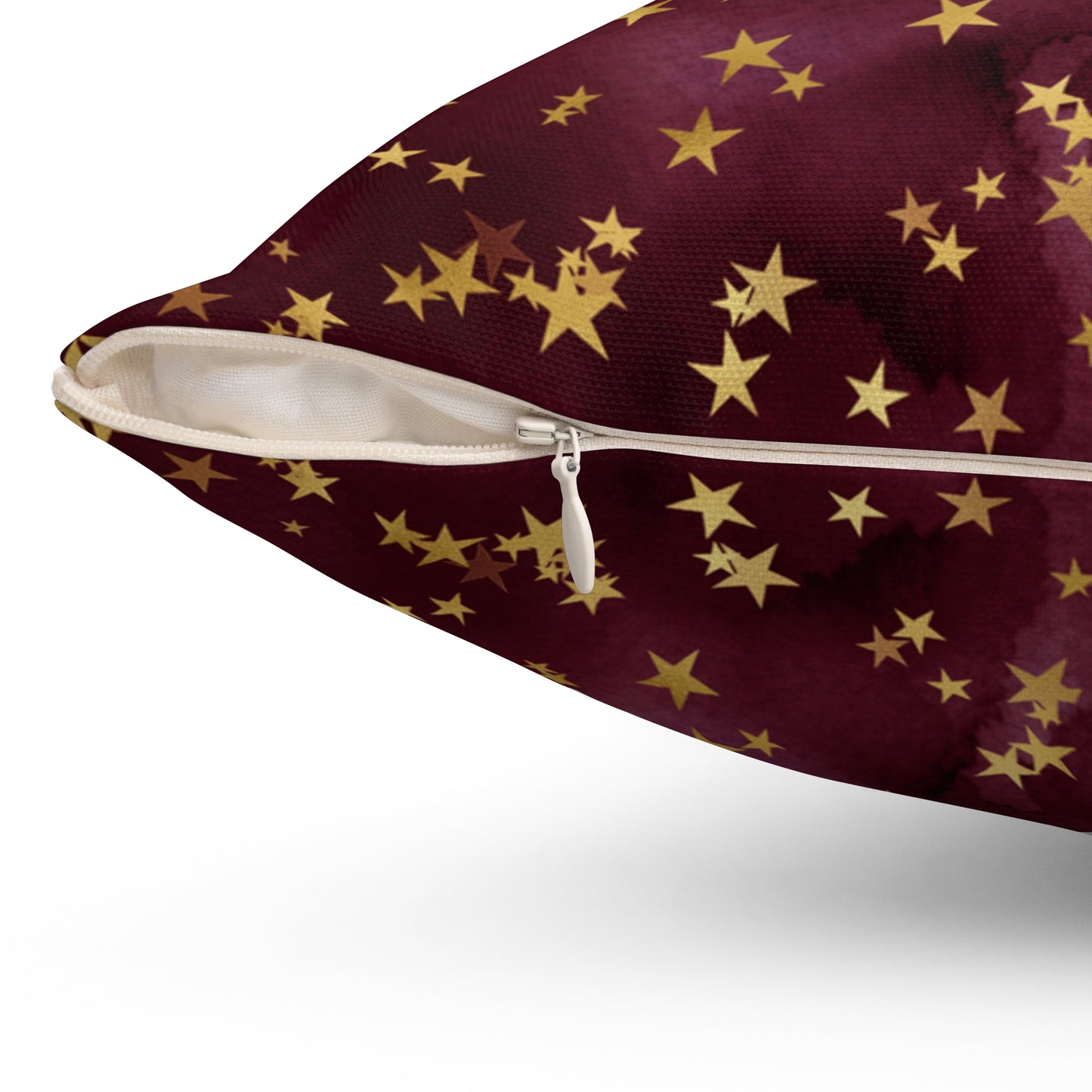 Fantasy Space Purple Wine Gold Stars Print Spun Polyester Square Pillow