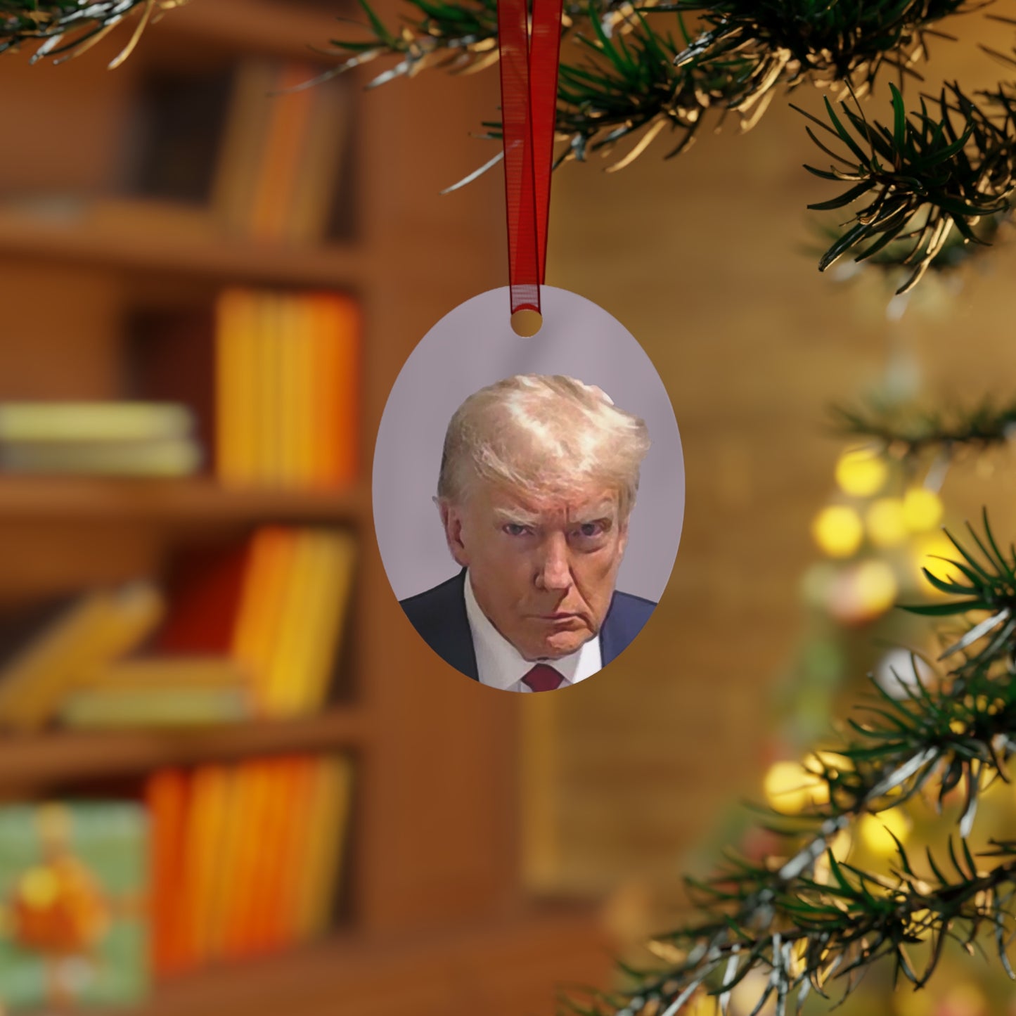 The Christmas Trump Mugshot 2023 Keepsake Metal Ornaments Double Sided