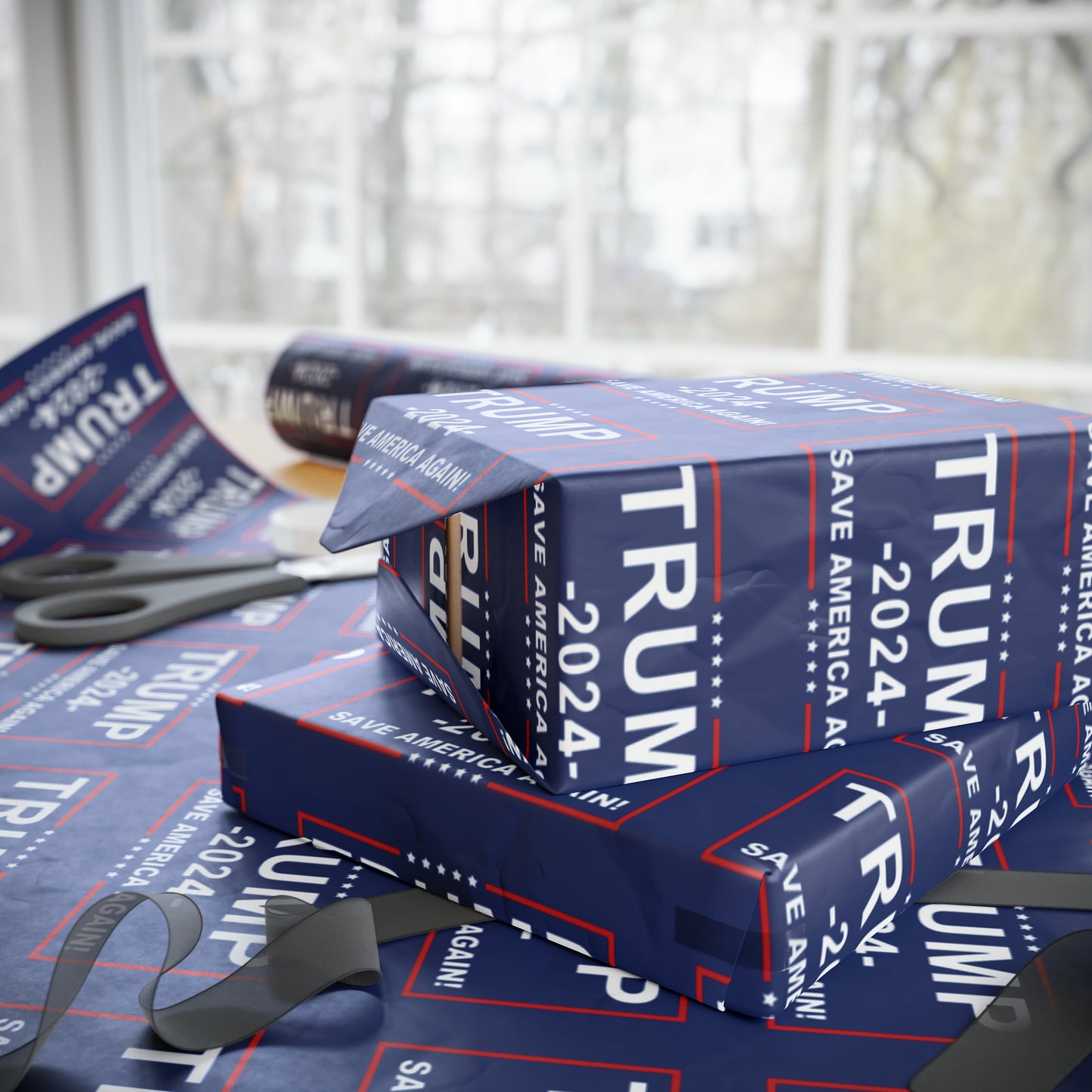 Pro Trump 2024 Save American Again Christmas Wrapping Paper Blue