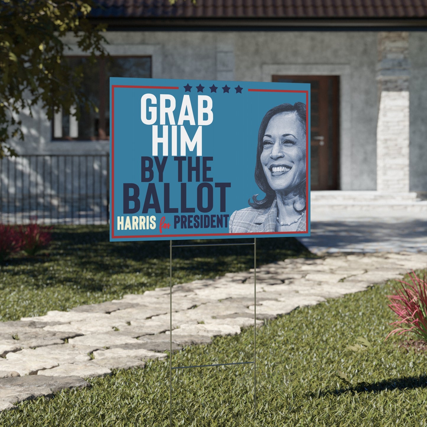 Grab Him By the Ballot, Harris for President, Double Sided Yard Sign w Stand, Kamala Yard Sign, Lawn Sign 18" x 24", Harris Walz Campaign Sign