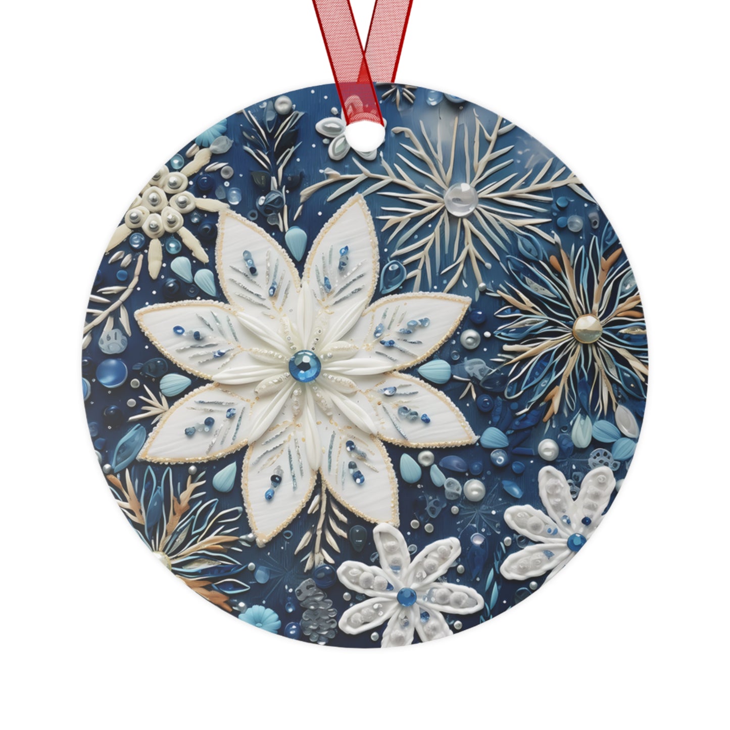 Blue Christmas Floral Style Ornament Lightweight Shaterproof Metal Ornaments Christmas Ornament Exchange Decoration Colorful Blue Snowflake