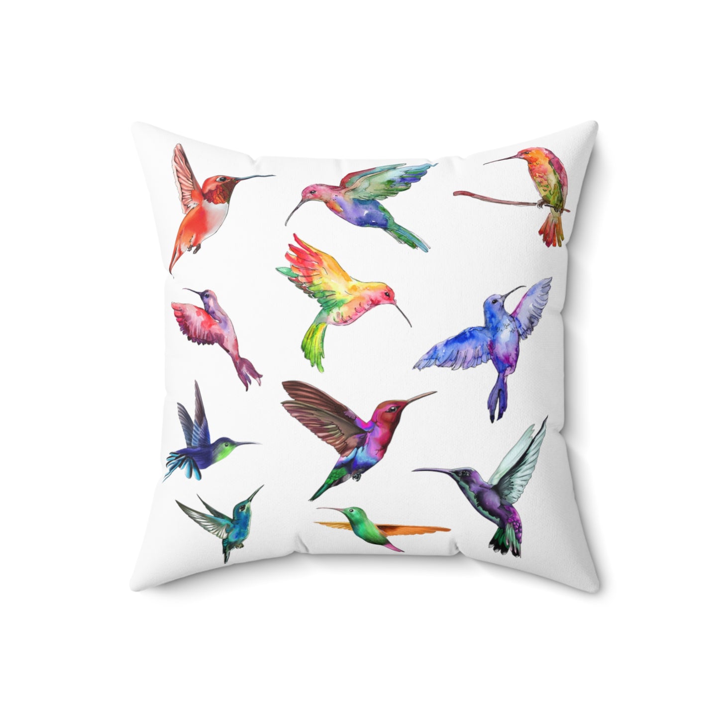 Beautiful Hummingbird Pillow Colorful Digital Watercolor Bird Lover Bird Watcher Nature Spun Polyester Square Pillow