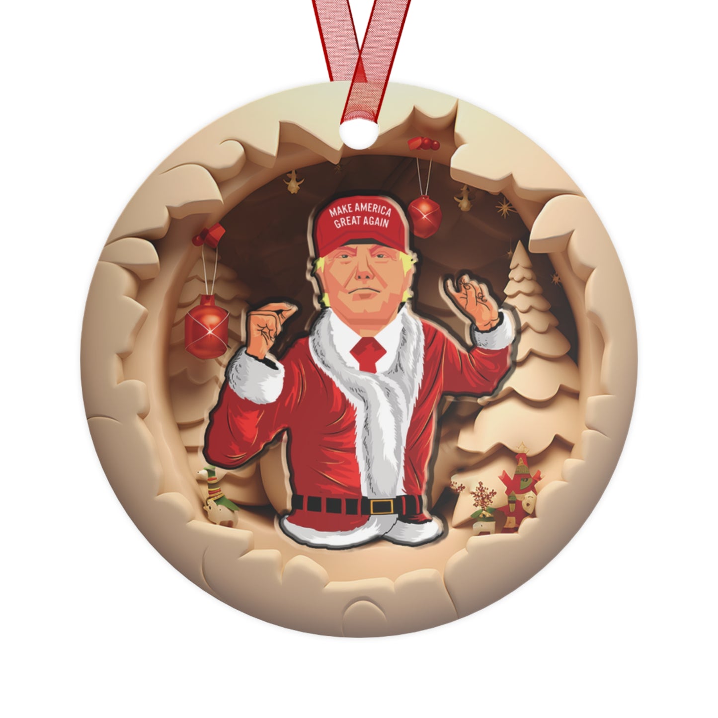 3D Christmas Ornament Funny Santa Trump Ornament Lightweight Shaterproof Metal Ornaments Christmas Ornament Exchange Christmas Trump MAGA