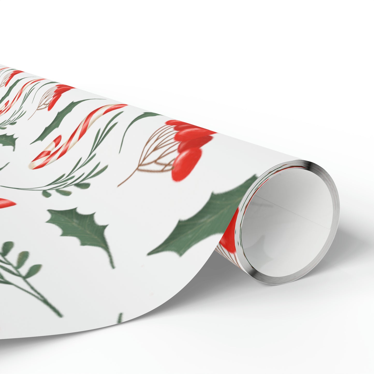 Candy Cane Holly Pastel Christmas Gift Wrap - Christmas Wrapping Paper