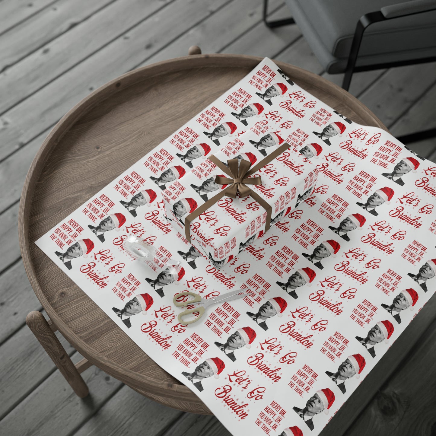 Funny Confused Biden Trump Christmas Wrapping Paper - MAGA Gift - Let's Go Brandon Pro Trump Wrapping Paper