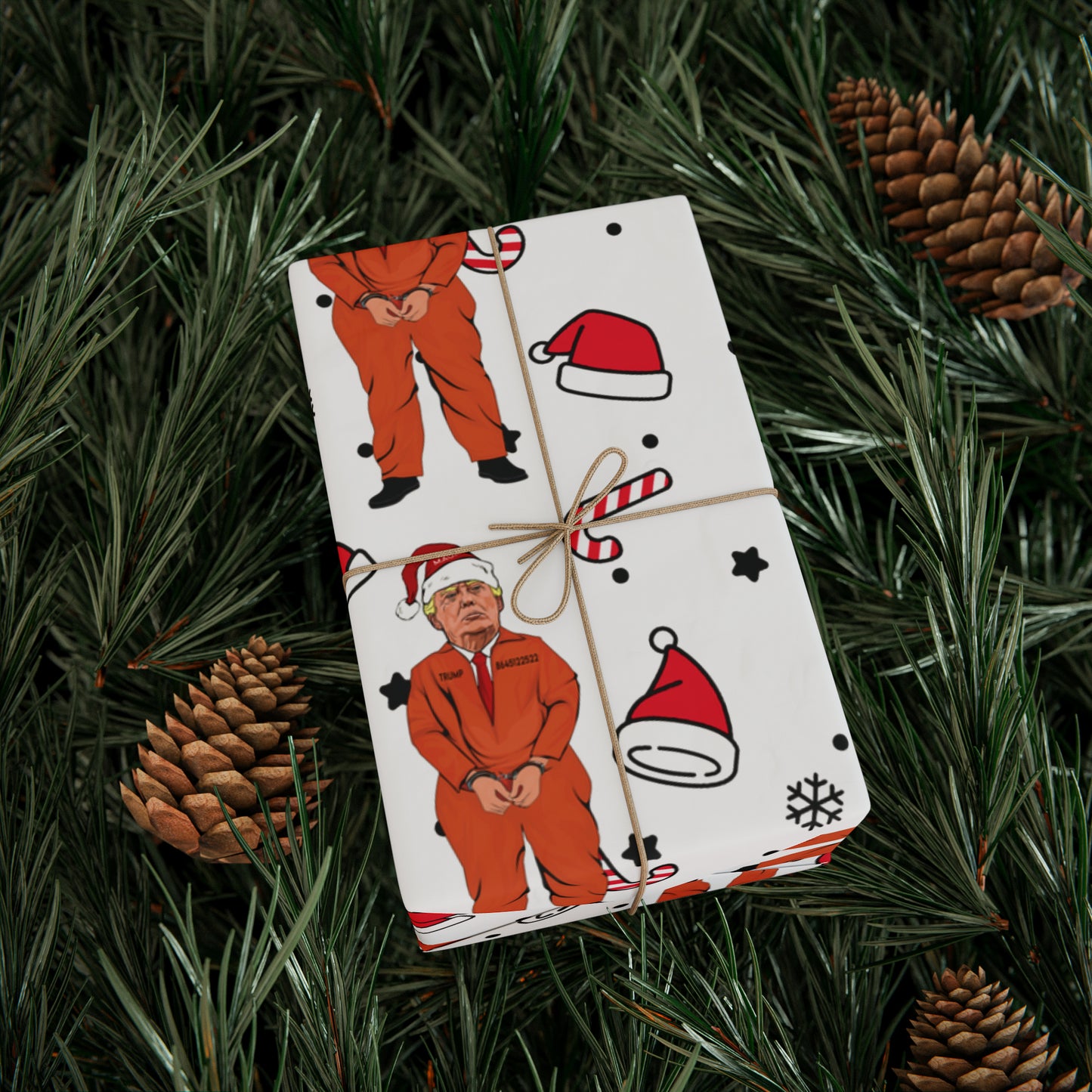 Funny Trump Orange Prison Suit Wrapping Paper for Gifts - Pro Biden Christmas Gift Wrap