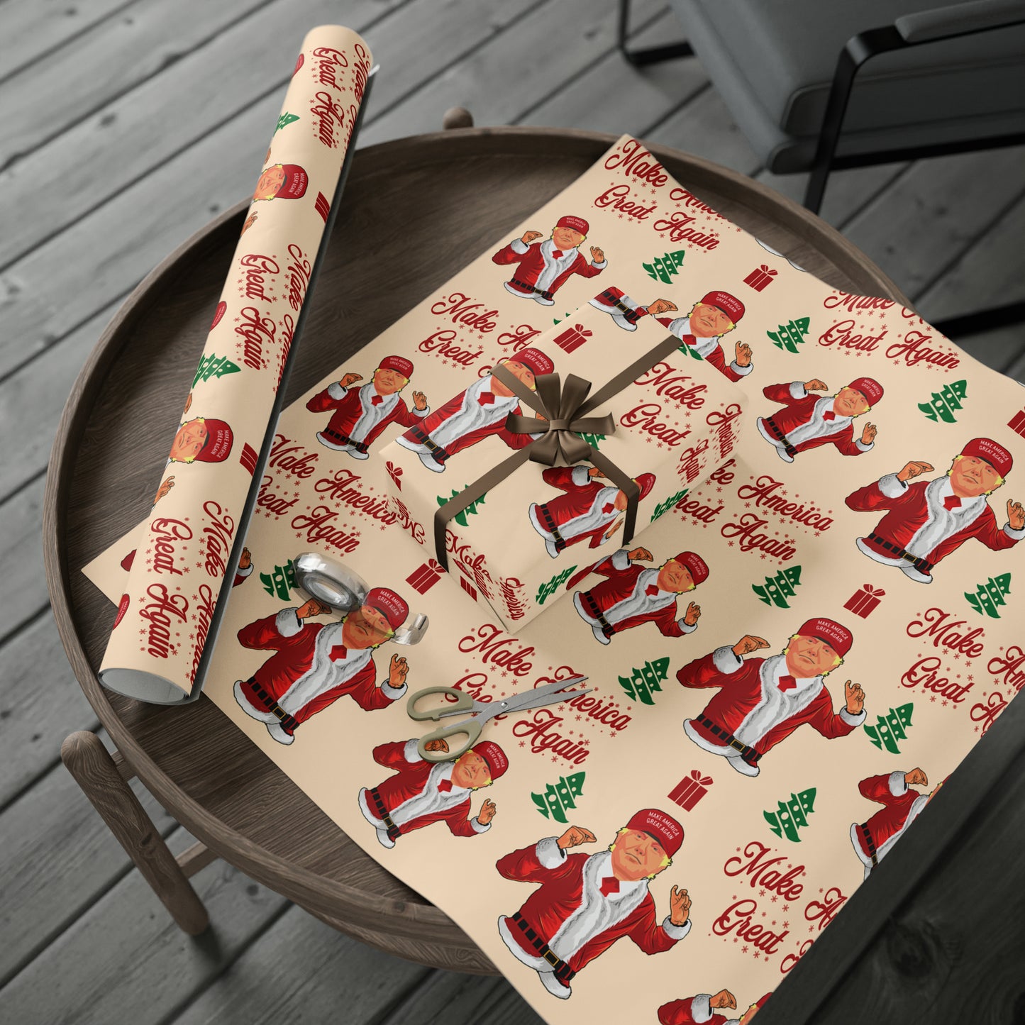 Funny MAGA Trump Christmas Wrapping Paper - Make America Great Again Gift - Joe Let's Go Brandon Funny Santa Trump Wrapping Paper