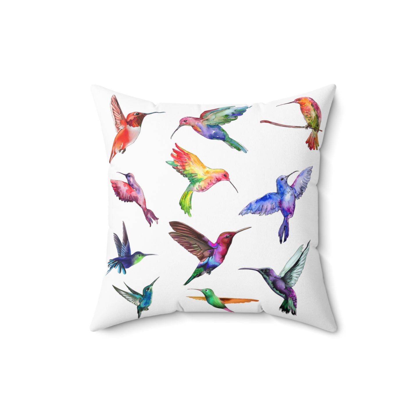 Beautiful Hummingbird Pillow Colorful Digital Watercolor Bird Lover Bird Watcher Nature Spun Polyester Square Pillow