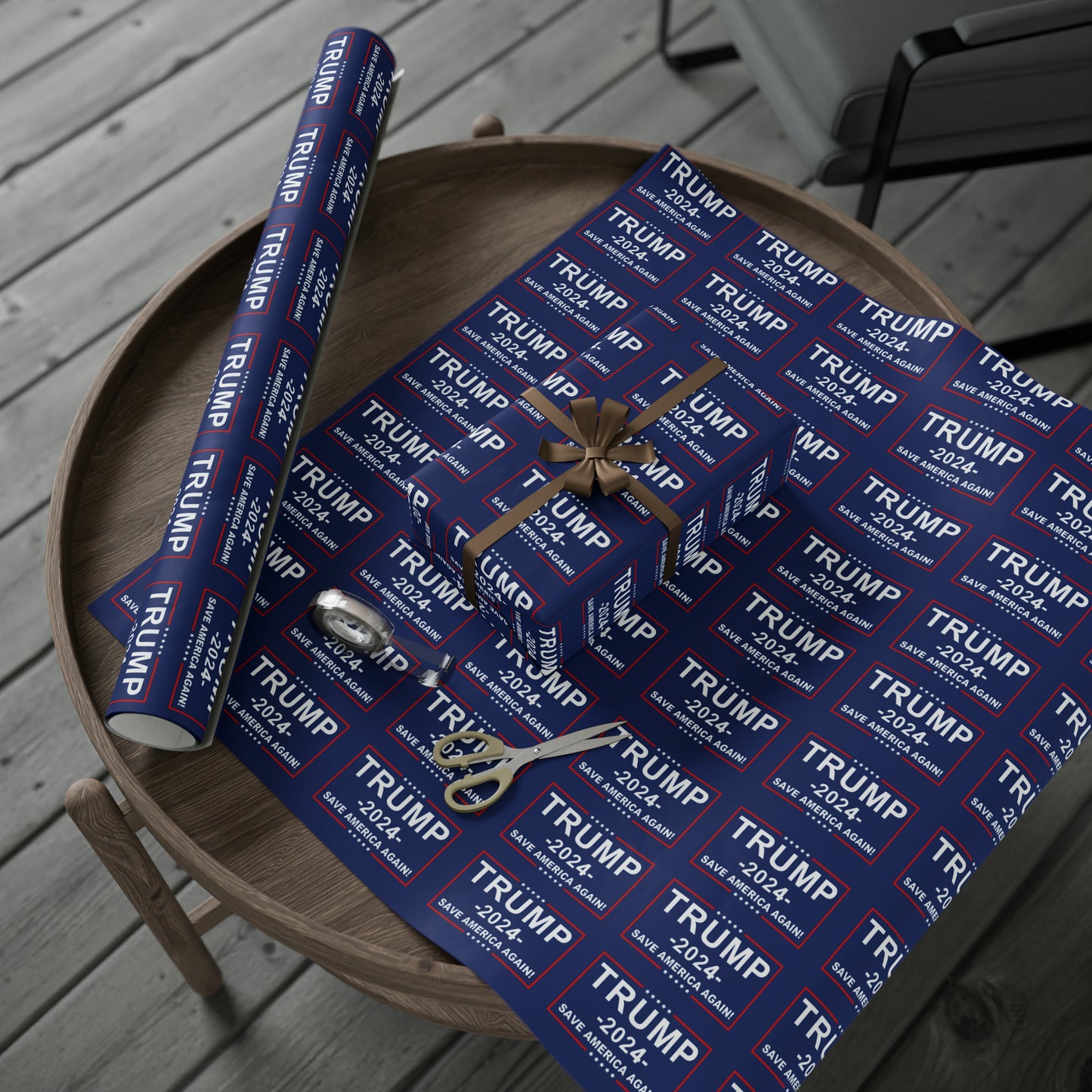Pro Trump 2024 Save American Again Christmas Wrapping Paper Blue