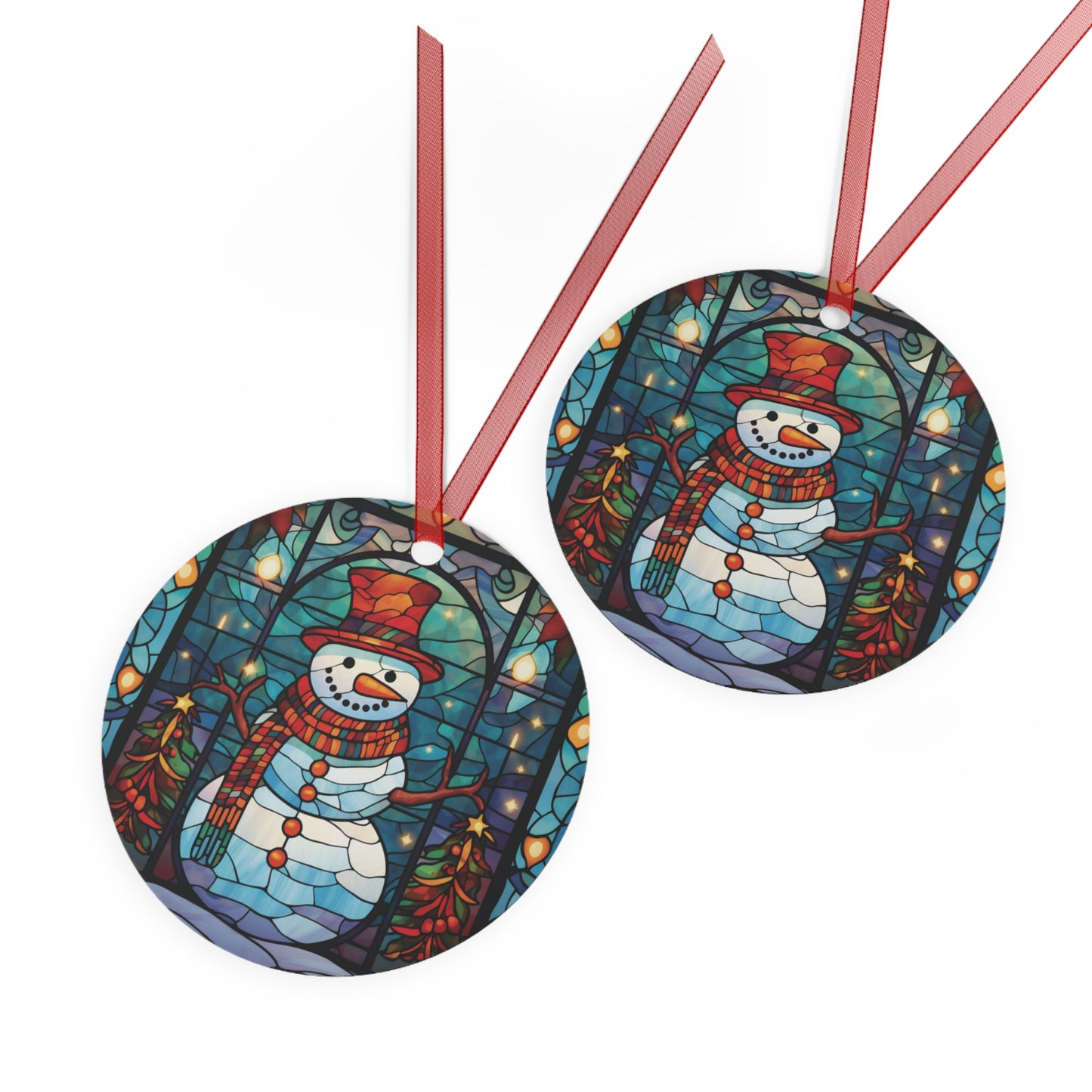 Stunning Stained Glass Style Snowman Ornament Lightweight Shaterproof Metal Ornaments Christmas Ornament Exchange Decoration Christmas Gift