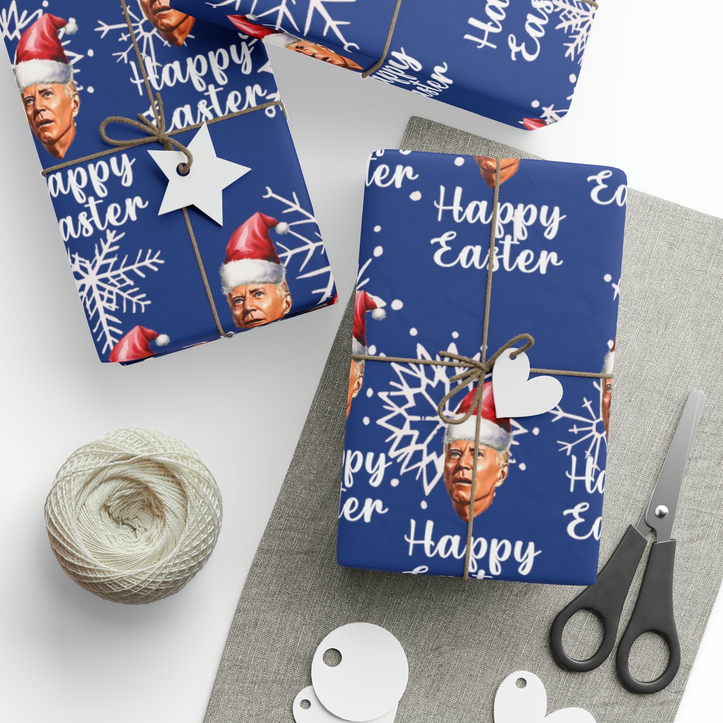 Comically Confused Biden Christmas Blue Wrapping Paper Happy Easter