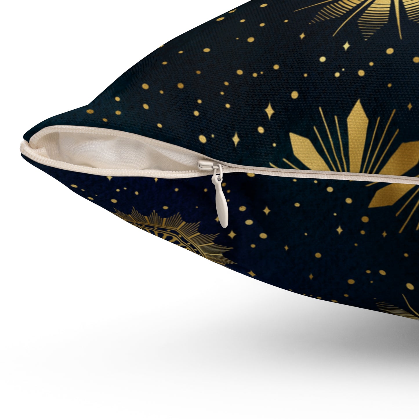 Fantasy Space Theme Blue Gold Moon Stars Print Spun Polyester Square Pillow