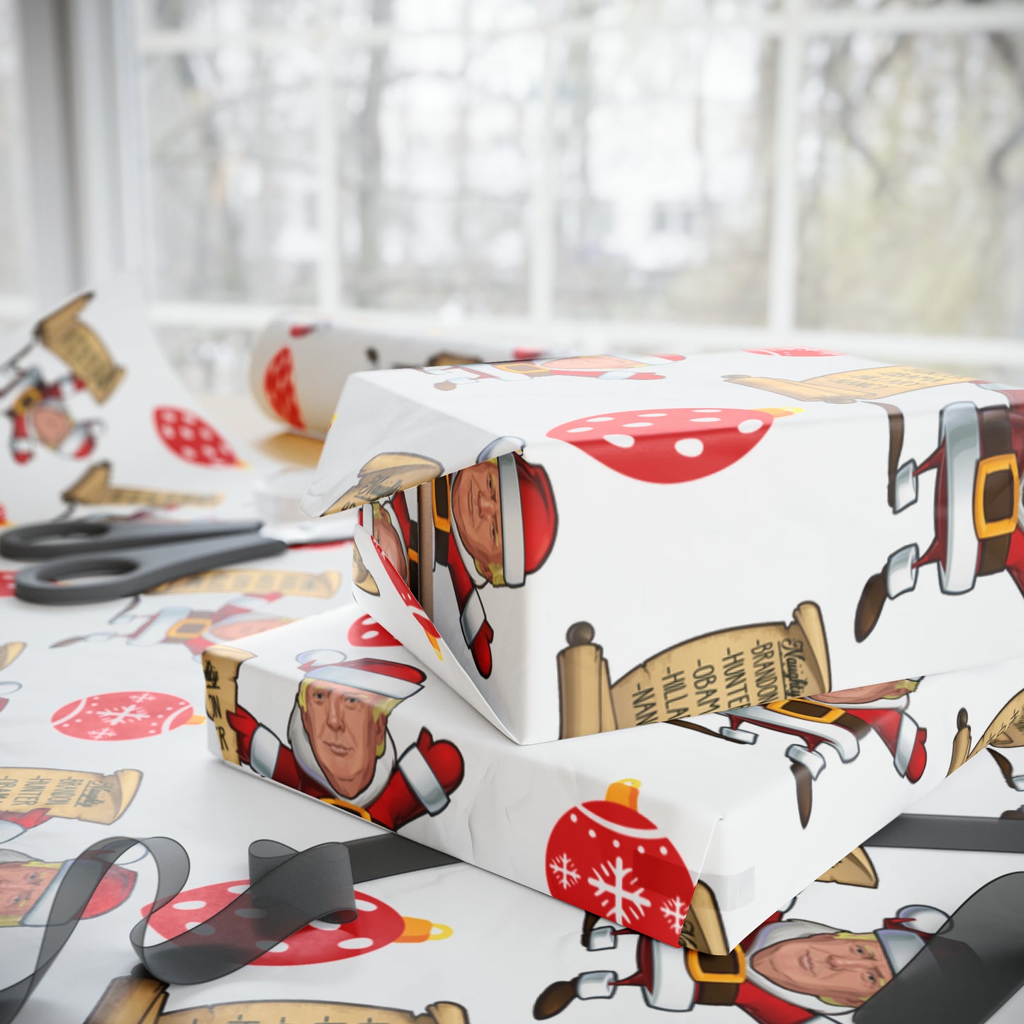 Great Santa Trump Wrapping Paper for Gifts - Trump's Naughty List Christmas Gift Wrap