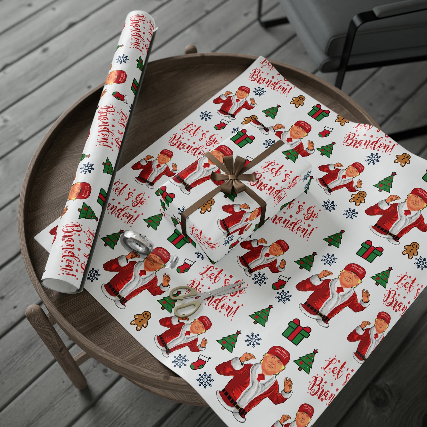 MAGA Trump Wrapping Paper for Gifts - Pro Trump Let's Go Brandon Christmas Gift Wrap