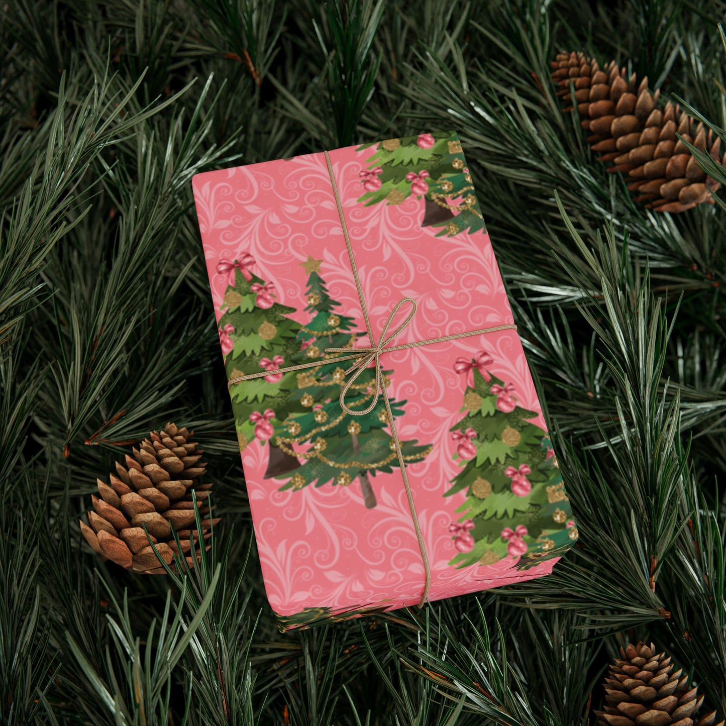 Beautiful Christmas Tree Pink Gift Wrap - Pink Wrapping Paper Christmas Trees