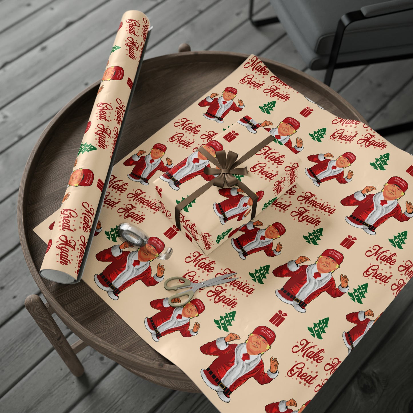 Funny MAGA Trump Christmas Wrapping Paper - Make America Great Again Gift - Joe Let's Go Brandon Funny Santa Trump Wrapping Paper
