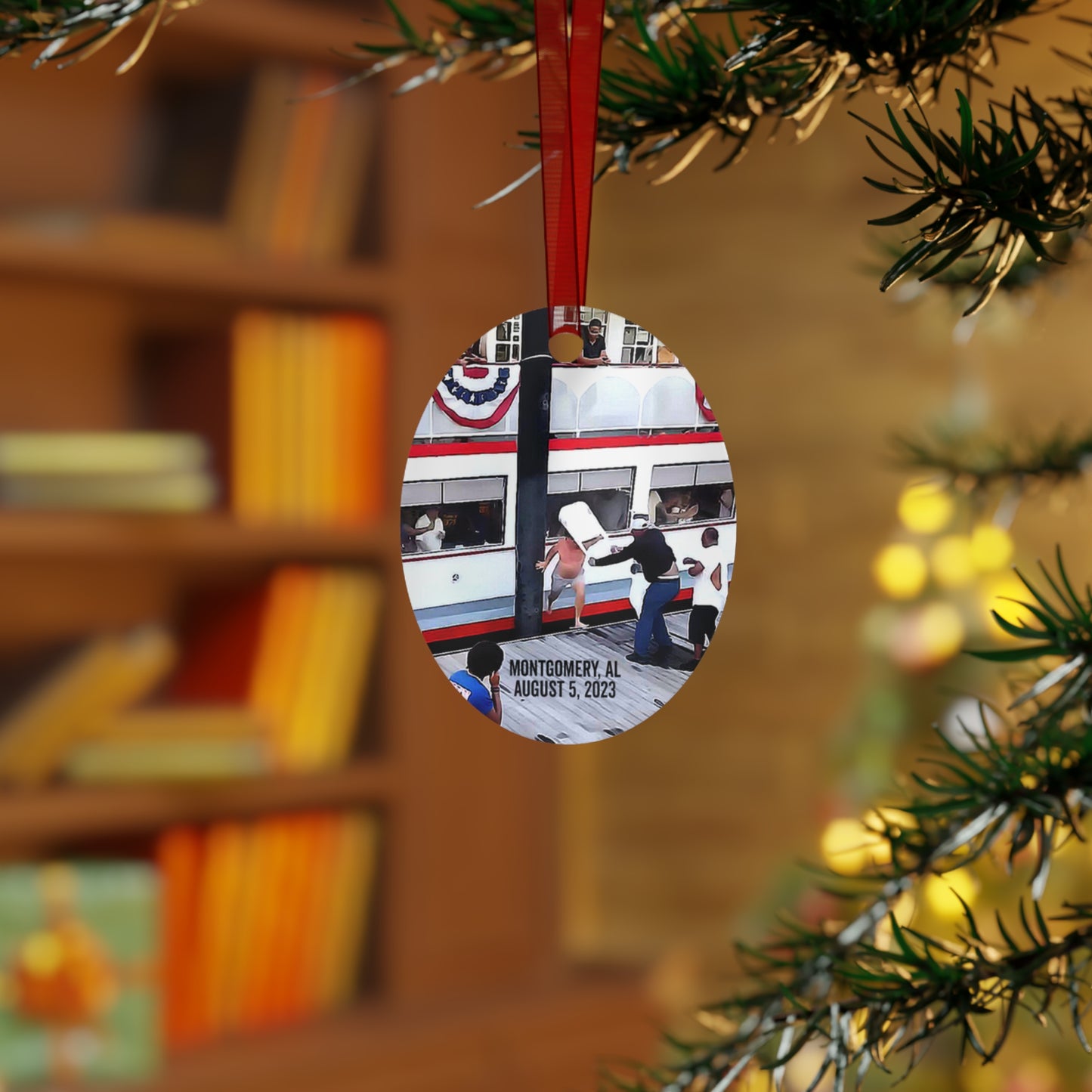 Montgomery Brawl Ornament Battle of Alabama August 2023 Keepsake Metal Ornaments Folding Chair 2023 Meme