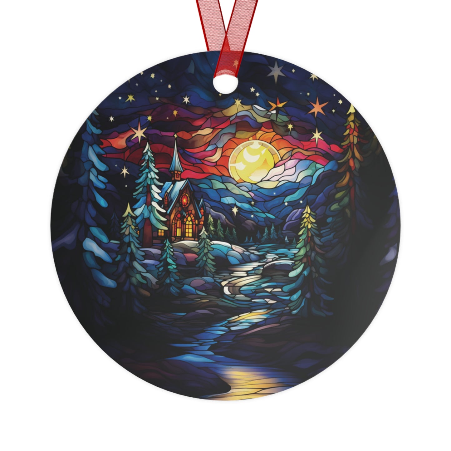 Gorgeous Stained Glass Style Christmas Night Ornament Lightweight Shaterproof Metal Ornaments Christmas Ornament Exchange Decoration Gift