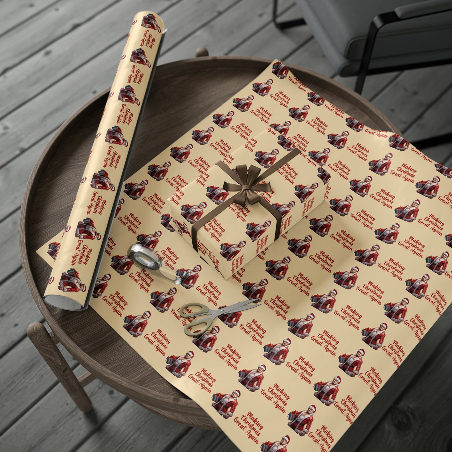Buff Santa Trump Gift Wrap Merry Christmas Gift Wrap Elf Funny Trump 2024 Trump Wrapping Paper Trump Christmas