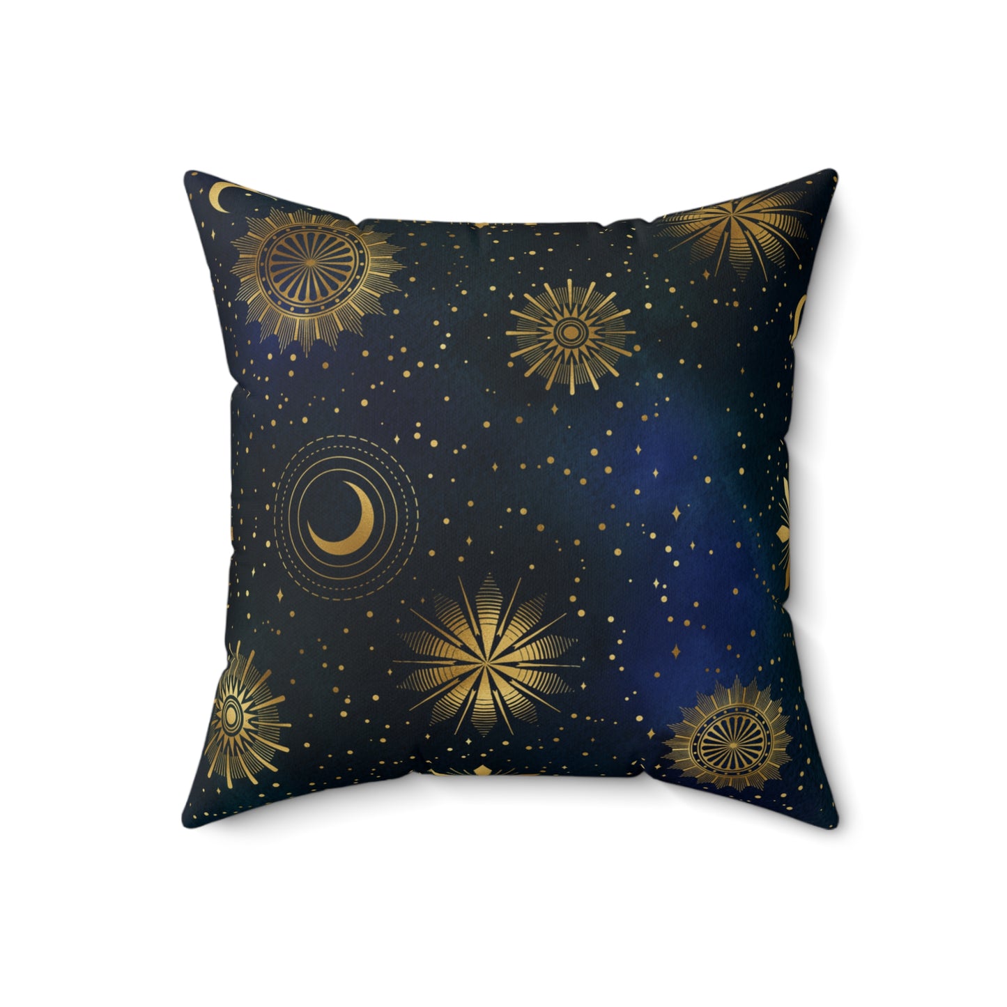 Fantasy Space Theme Blue Gold Moon Stars Print Spun Polyester Square Pillow