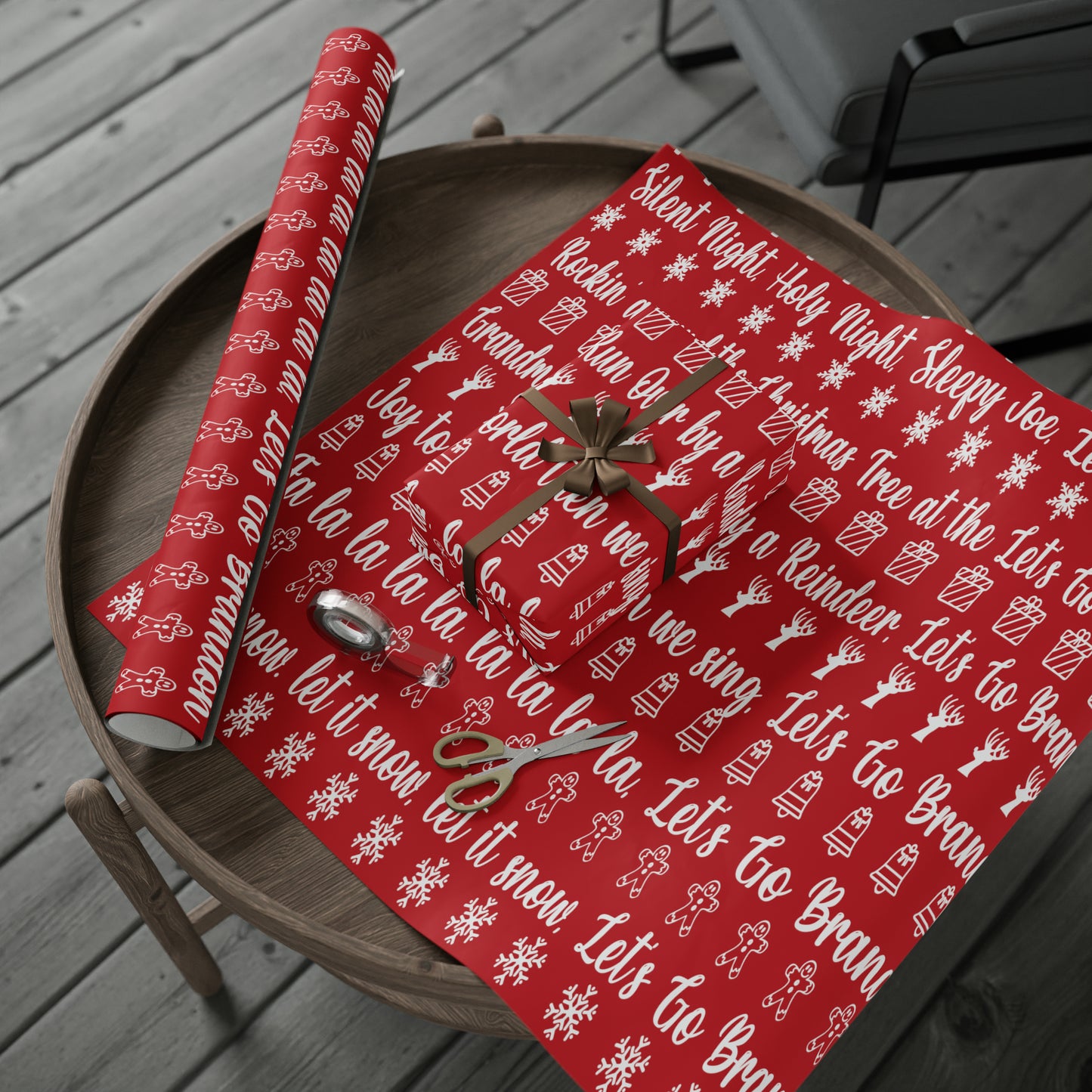 Funny Let's Go Brandon Christmas Gift Wrap Red - Brandon Gift Wrap - Funny Trump Christmas Songs Red Christmas Wrap