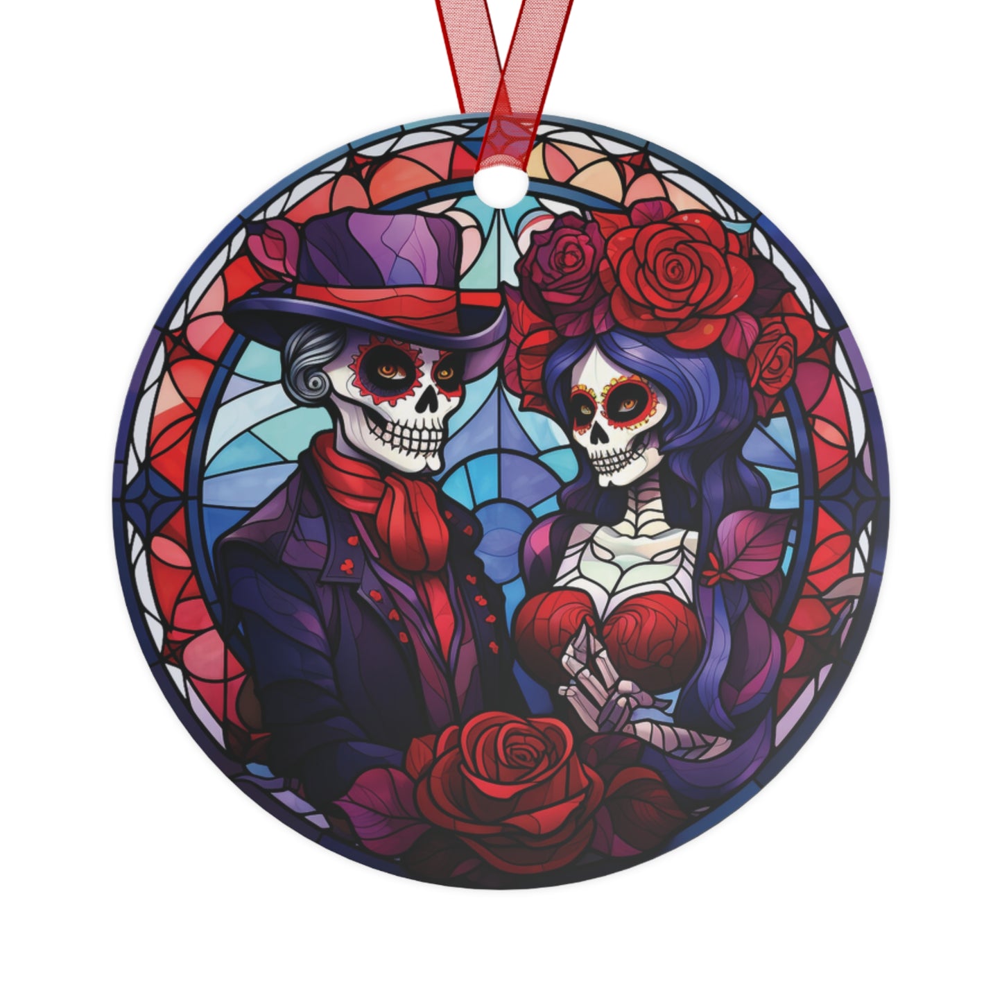 Dia De Los Muertos Stained Glass Style Ornament Lightweight Shaterproof Metal Ornaments Christmas Ornament Exchange Christmas Dead Ornament