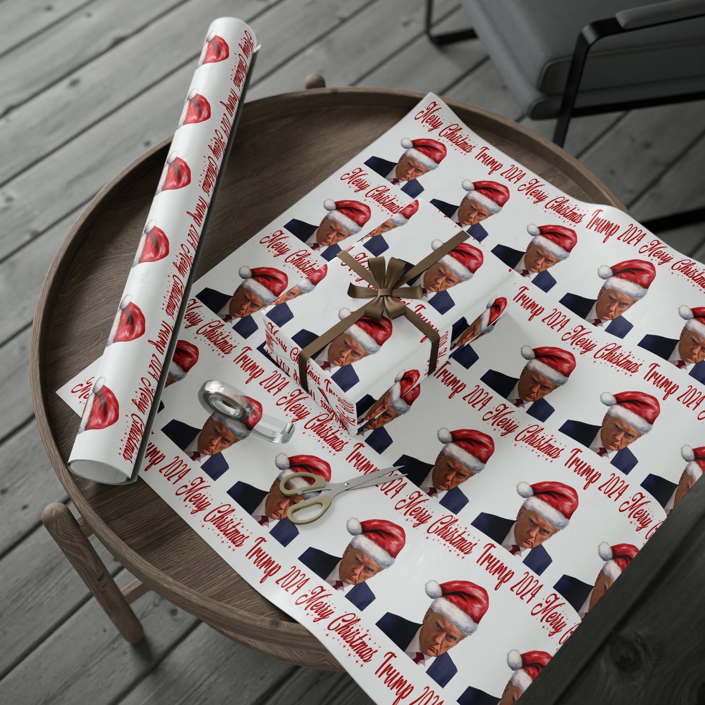 Santa Trump Mugshot Gift Wrap Merry Christmas Gift Wrap Trump 2024 Wrapping Paper