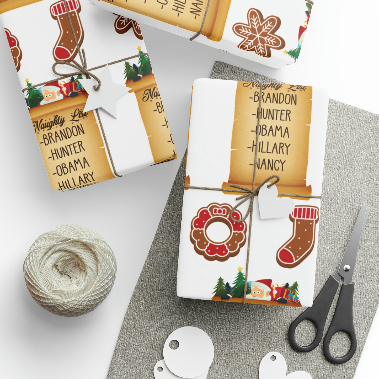 Great Funny Trump Wrapping Paper for Gifts - Pro Trump Naughty List Gingerbread Christmas Gift Wrap