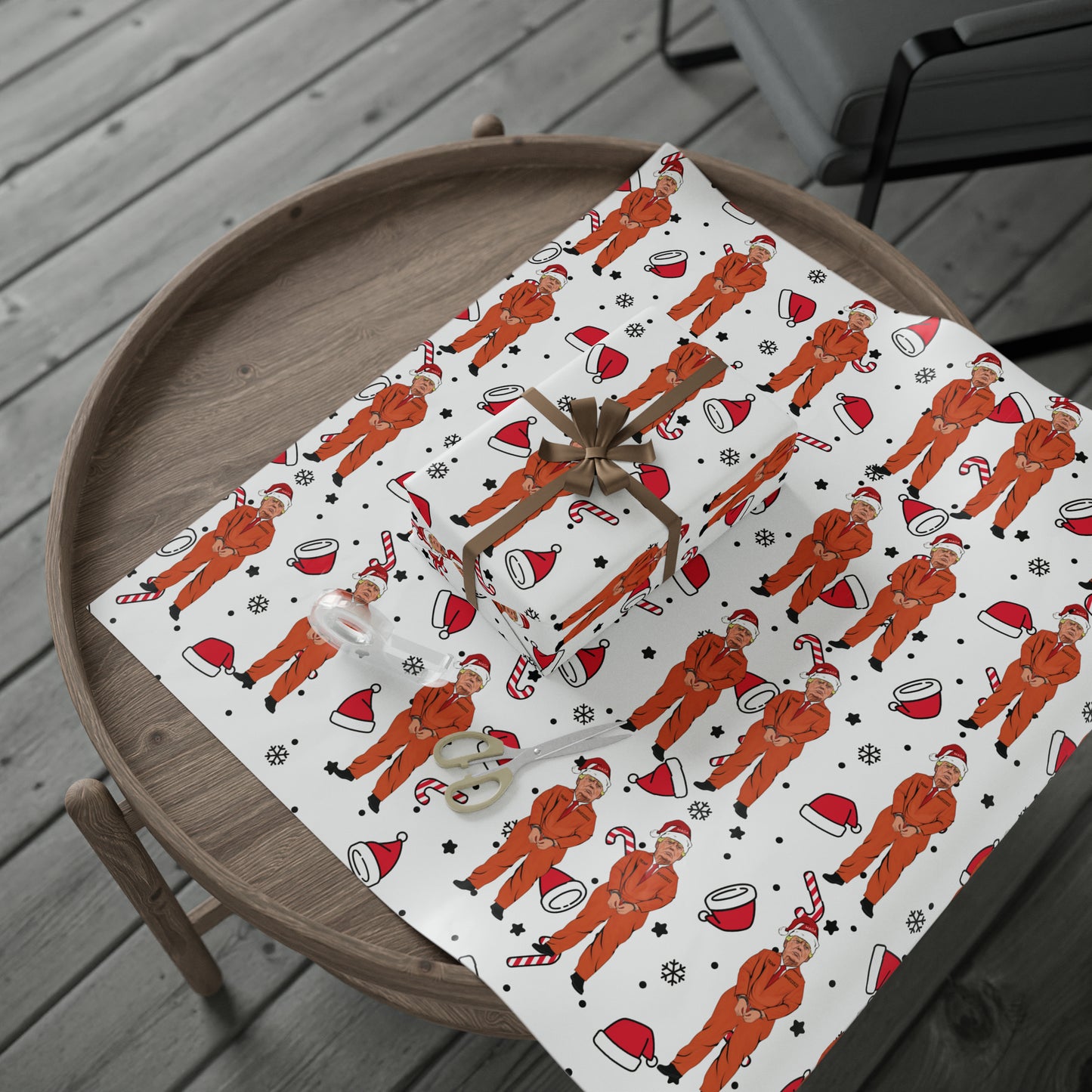 Funny Trump Orange Prison Suit Wrapping Paper for Gifts - Pro Biden Christmas Gift Wrap