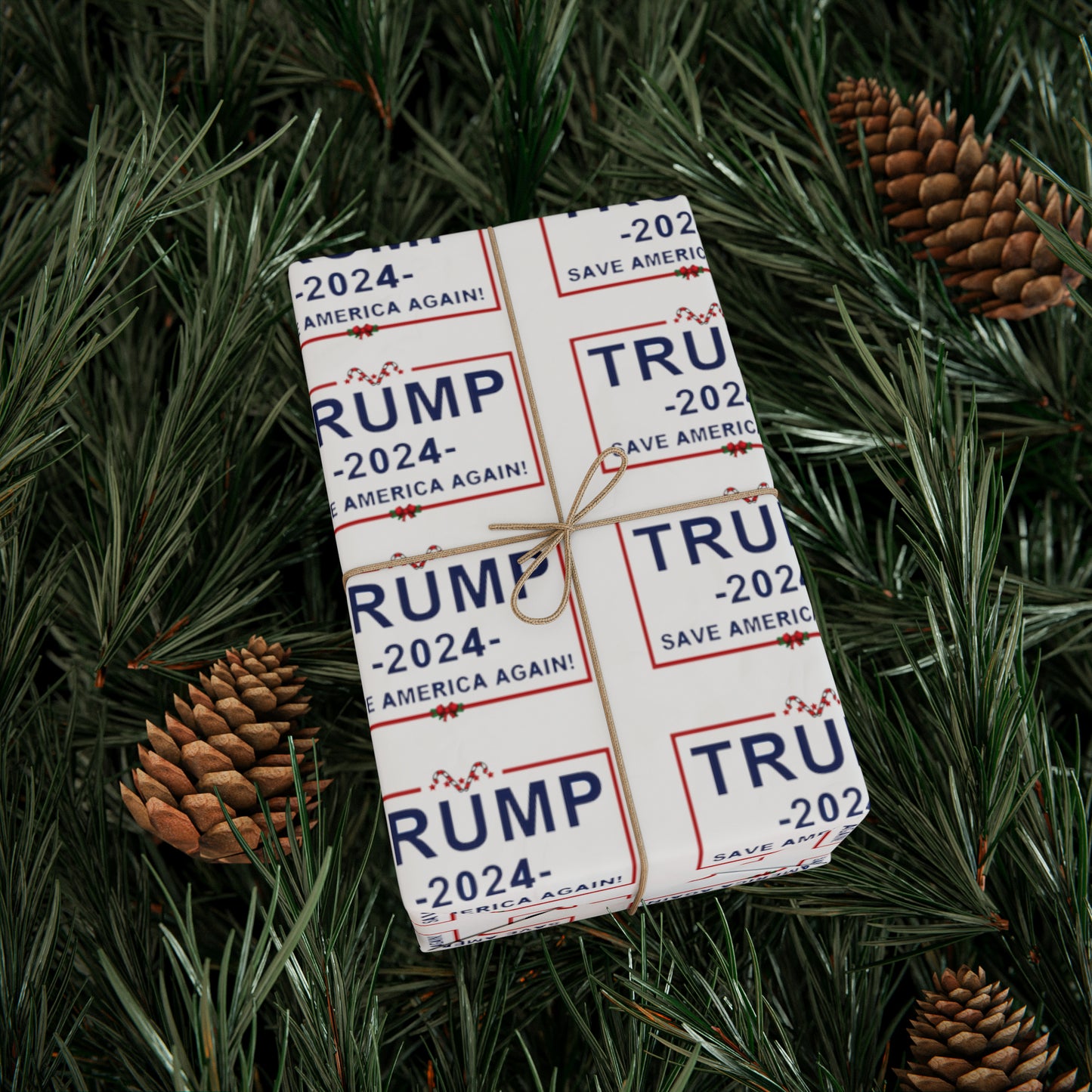 Great Trump Christmas Gift Trump Wrapping Paper Trump 2024 Save America Again Christmas Candy Cane Gift Wrap
