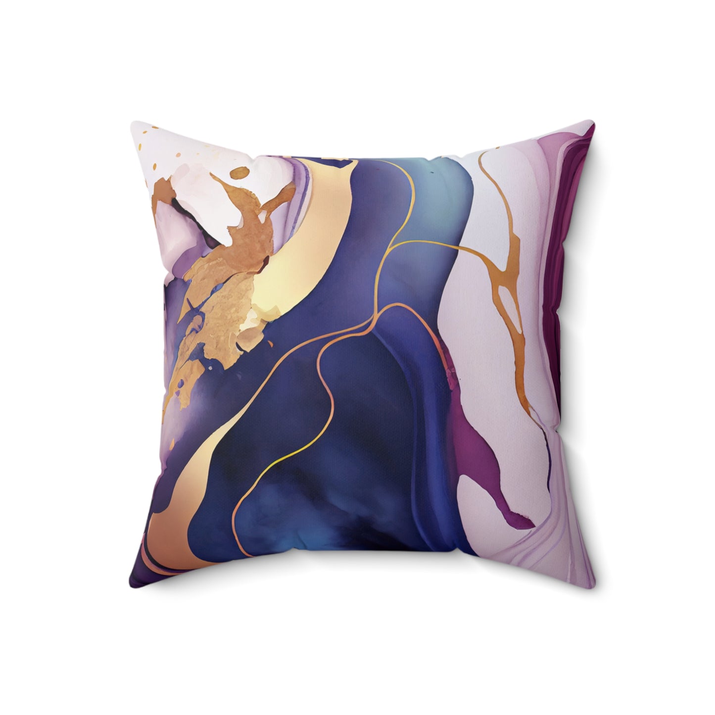 Amazing Marble Print Blue Pink Purple Gold Marble Pattern Spun Polyester Square Pillow