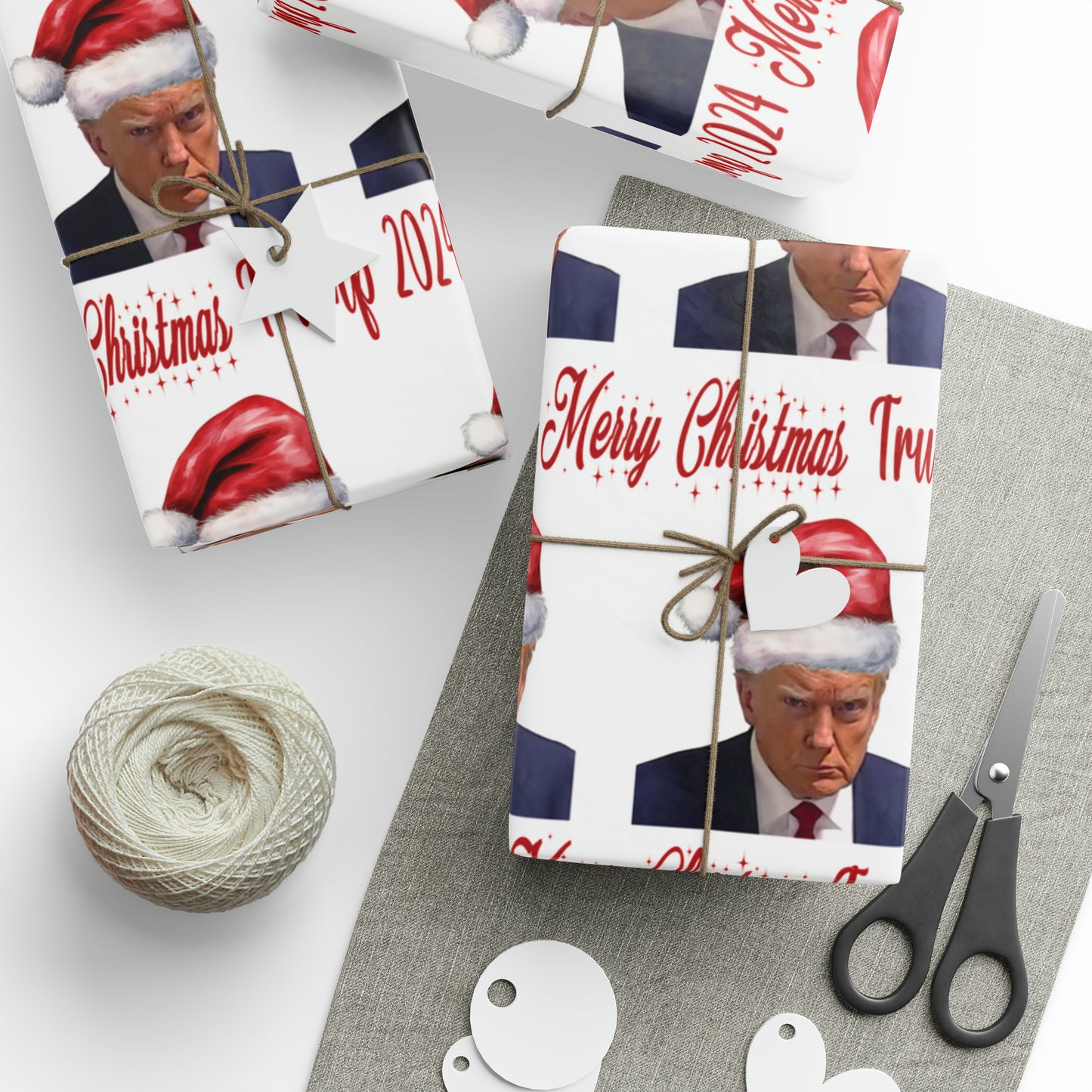 Santa Trump Mugshot Gift Wrap Merry Christmas Gift Wrap Trump 2024 Wrapping Paper