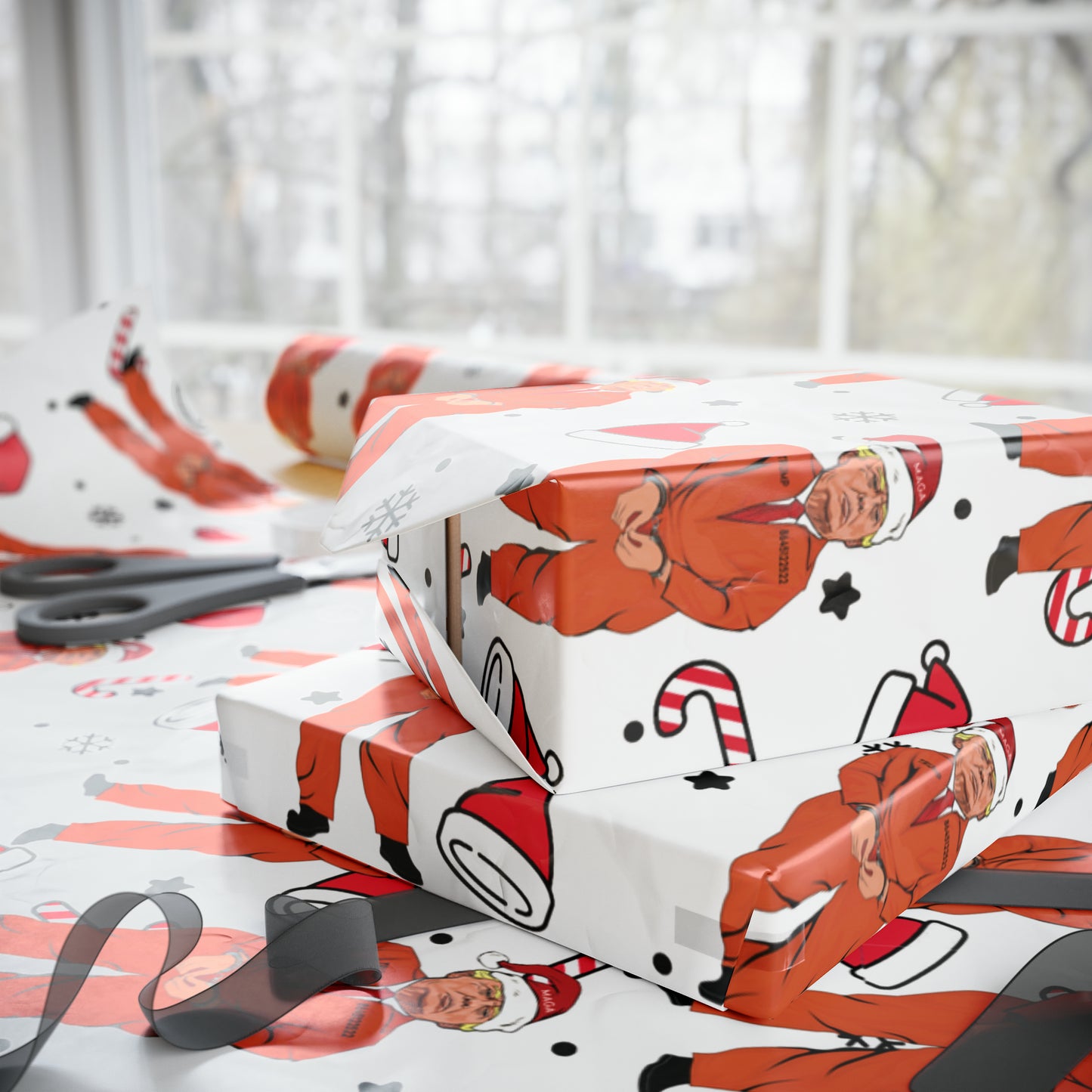 Funny Trump Orange Prison Suit Wrapping Paper for Gifts - Pro Biden Christmas Gift Wrap