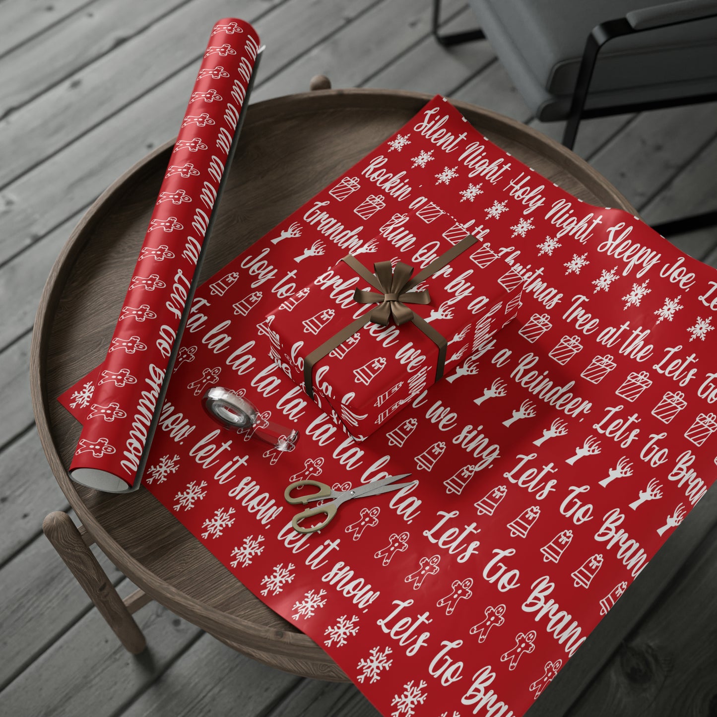 Funny Let's Go Brandon Christmas Gift Wrap Red - Brandon Gift Wrap - Funny Trump Christmas Songs Red Christmas Wrap