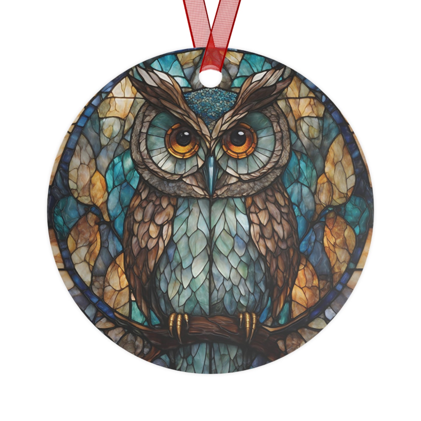 Stained Glass Style Owl Ornament Lightweight Shaterproof Metal Ornaments Christmas Ornament Exchange Decoration Christmas Owl Ornament