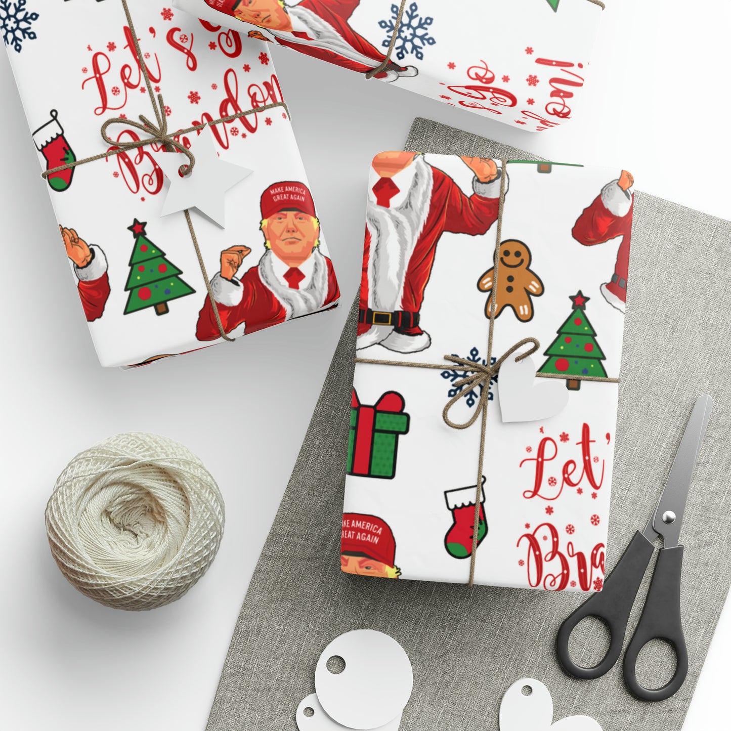 MAGA Trump Wrapping Paper for Gifts - Pro Trump Let's Go Brandon Christmas Gift Wrap