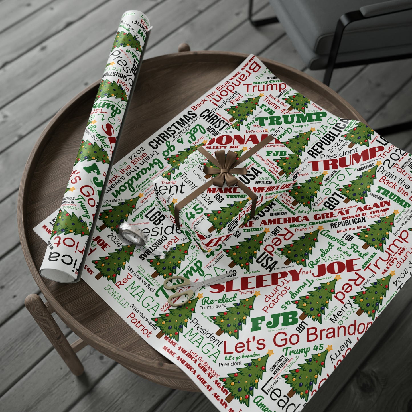 Christmas Word Wrap Trump Gift Wrap for Gifts Christmas - Let's Go Brandon Gift Wrap