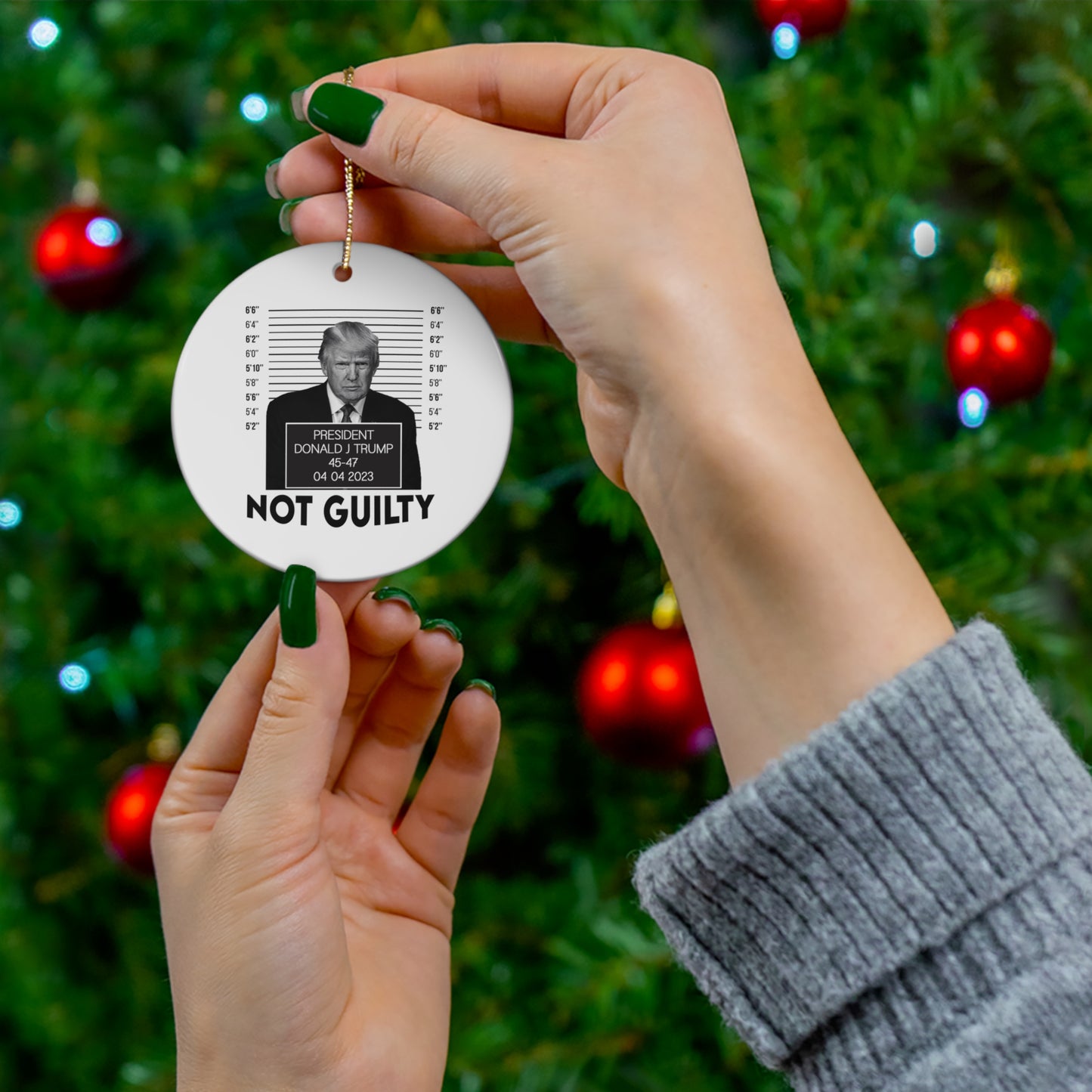President Mugshot Trump Not Guilty 2023 Ornament Circle Ceramic Ornament